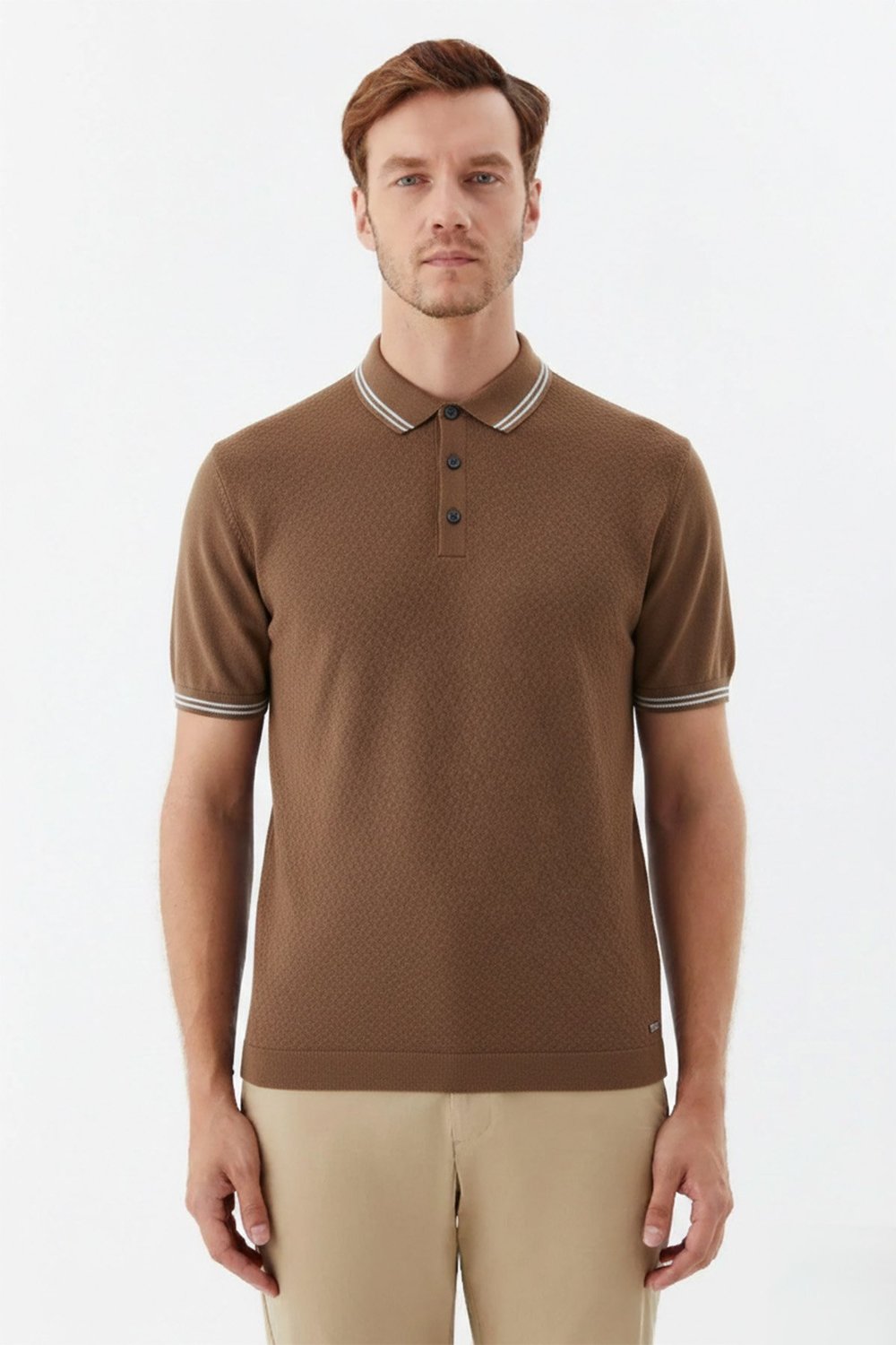 Erkek Kiremit Slim Fit %100 Pamuk Jakarlı Triko Polo Yaka Tişört