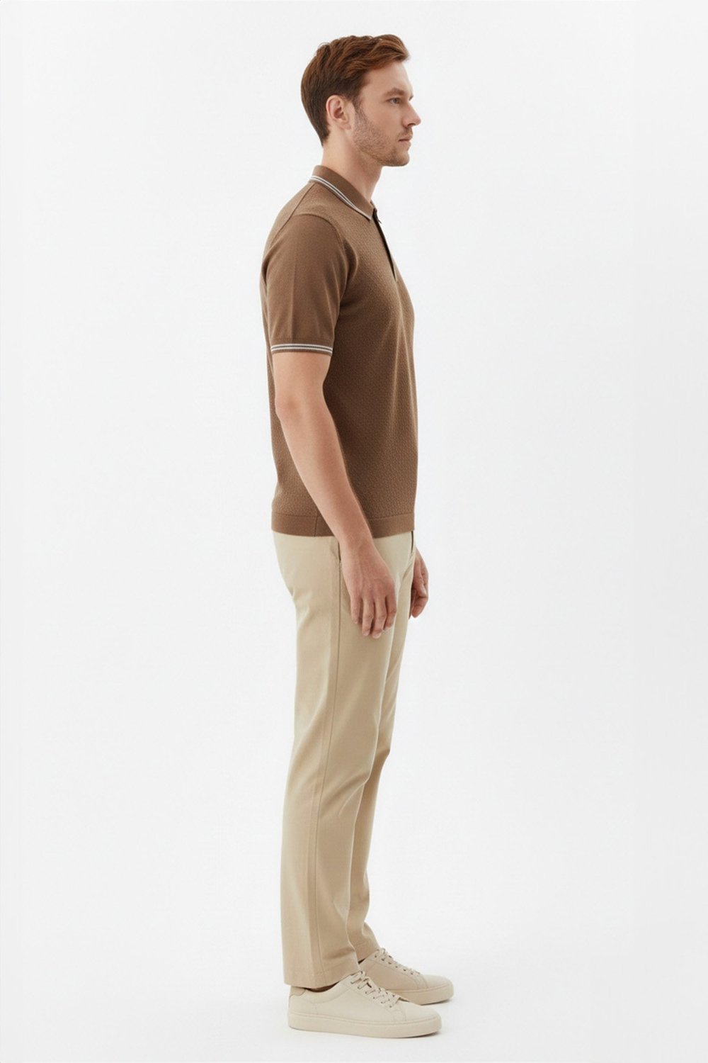 Erkek Kiremit Slim Fit %100 Pamuk Jakarlı Triko Polo Yaka Tişört