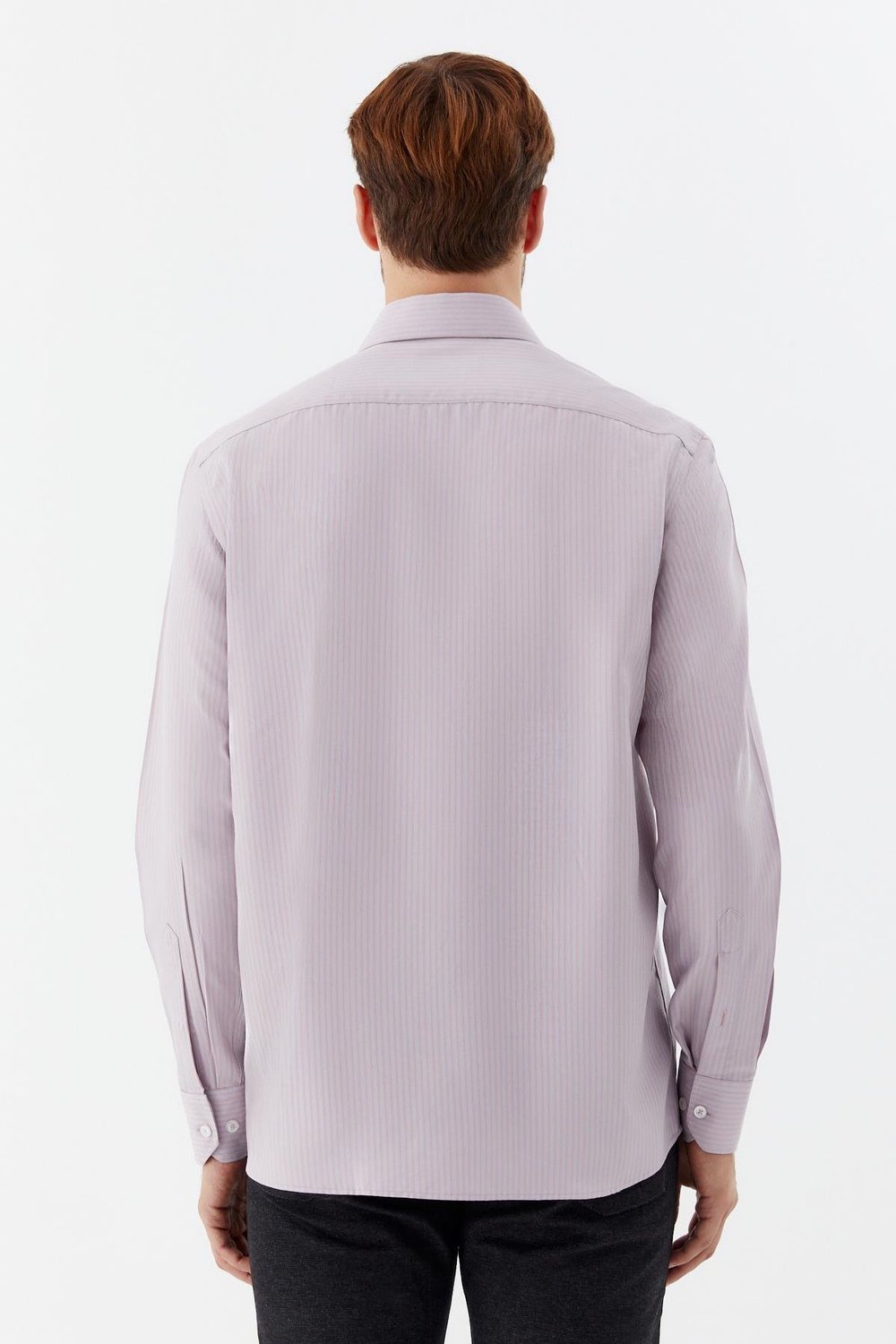 Erkek Fuşya Çizgili Klasik Yaka Regular Fit Gömlek