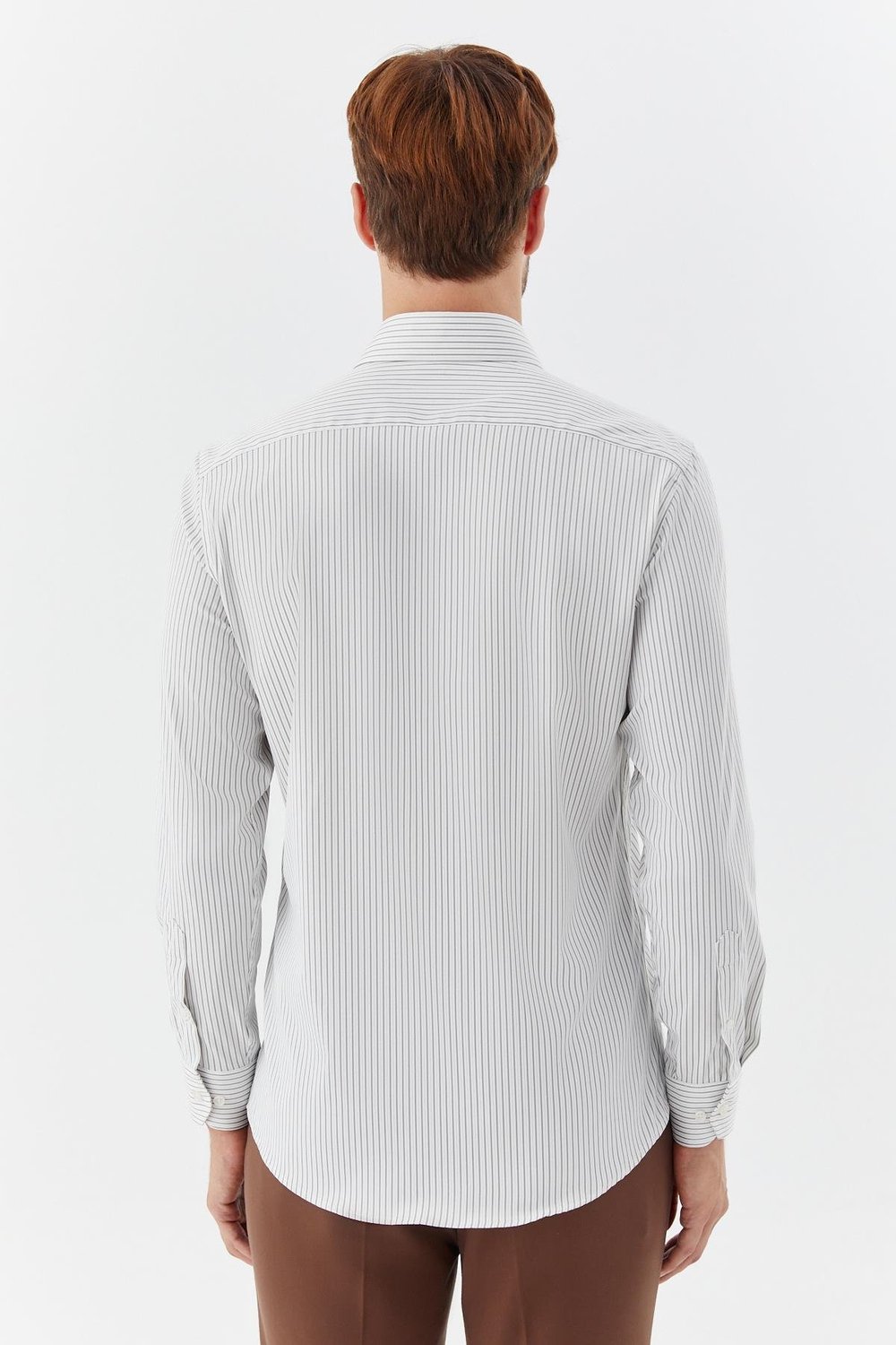 Erkek Haki Çizgili Klasik Yaka Slim Fit Gömlek