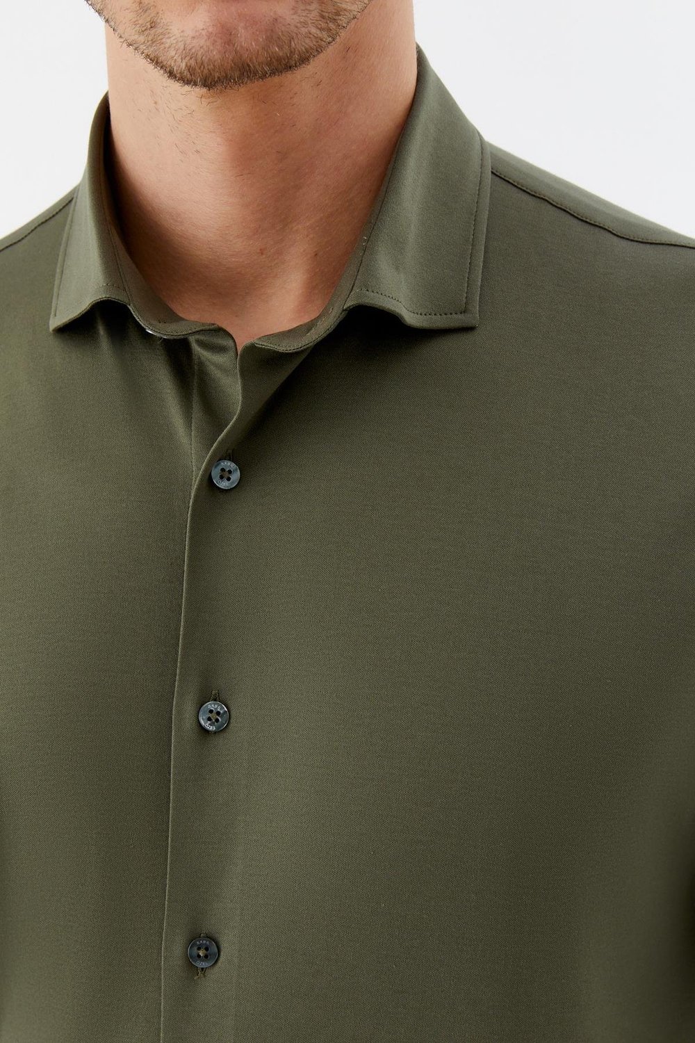 Erkek Haki Düz Klasik Yaka Slim Fit Gömlek