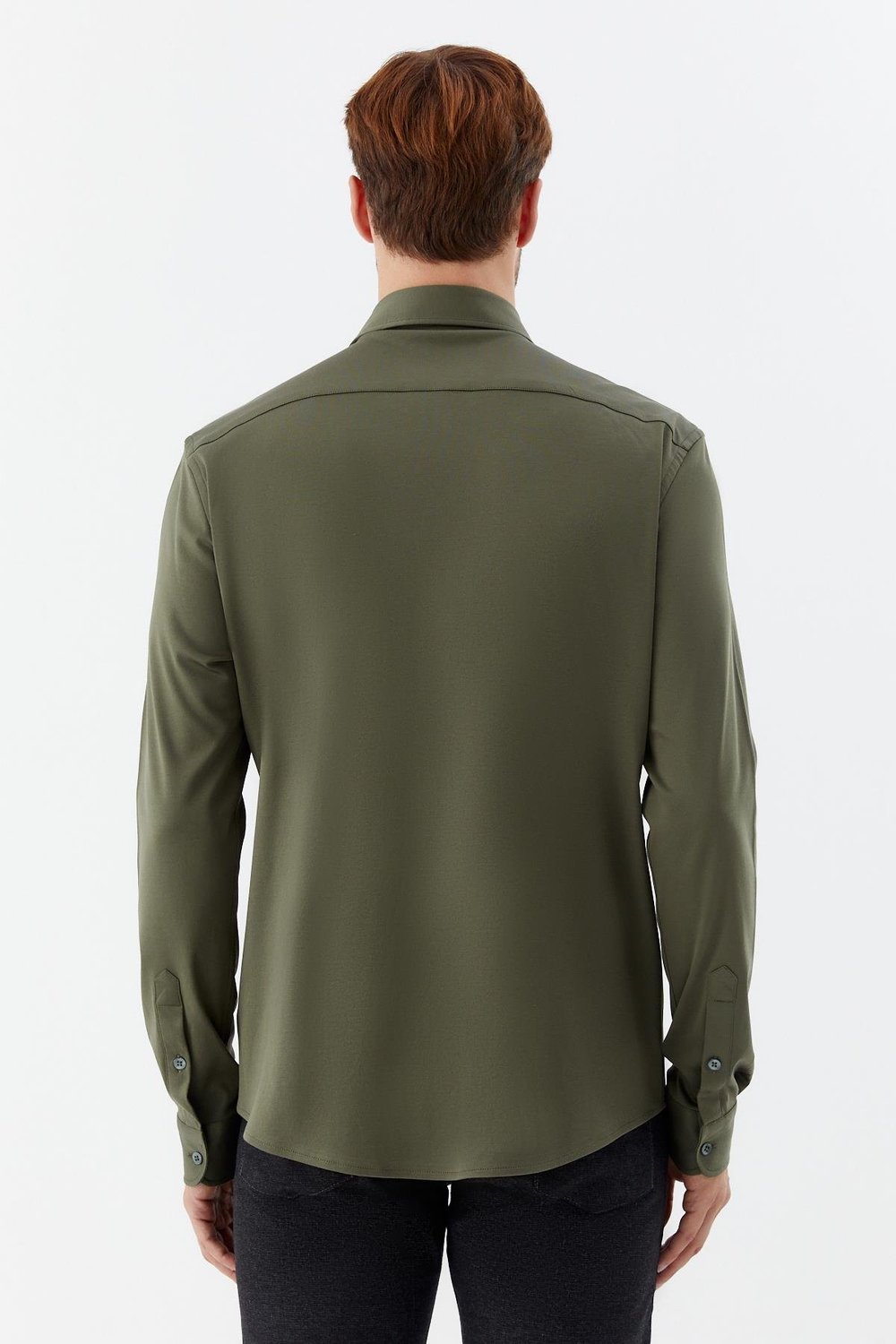 Erkek Haki Düz Klasik Yaka Slim Fit Gömlek