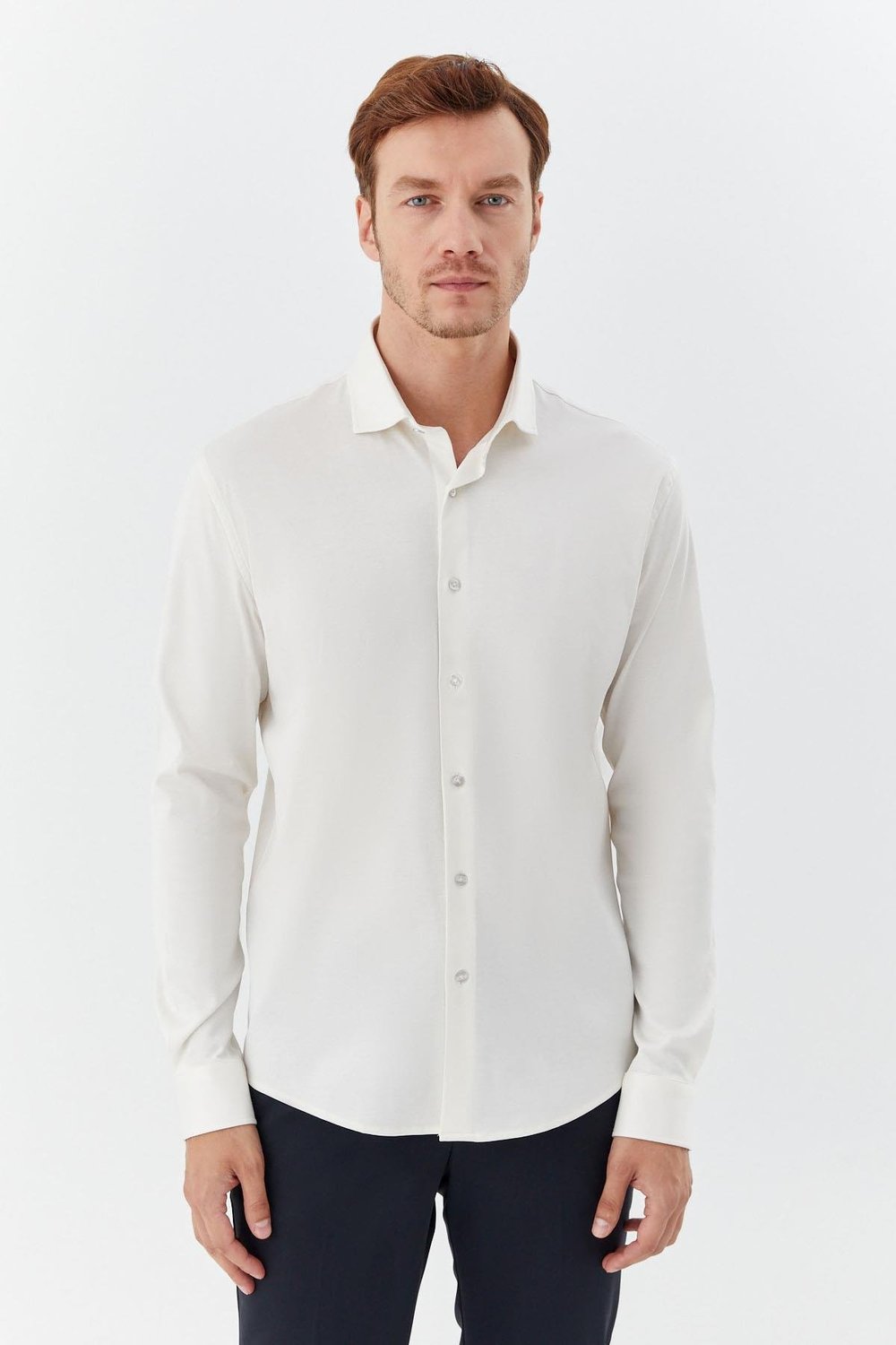 Erkek Latte Düz Klasik Yaka Slim Fit Gömlek