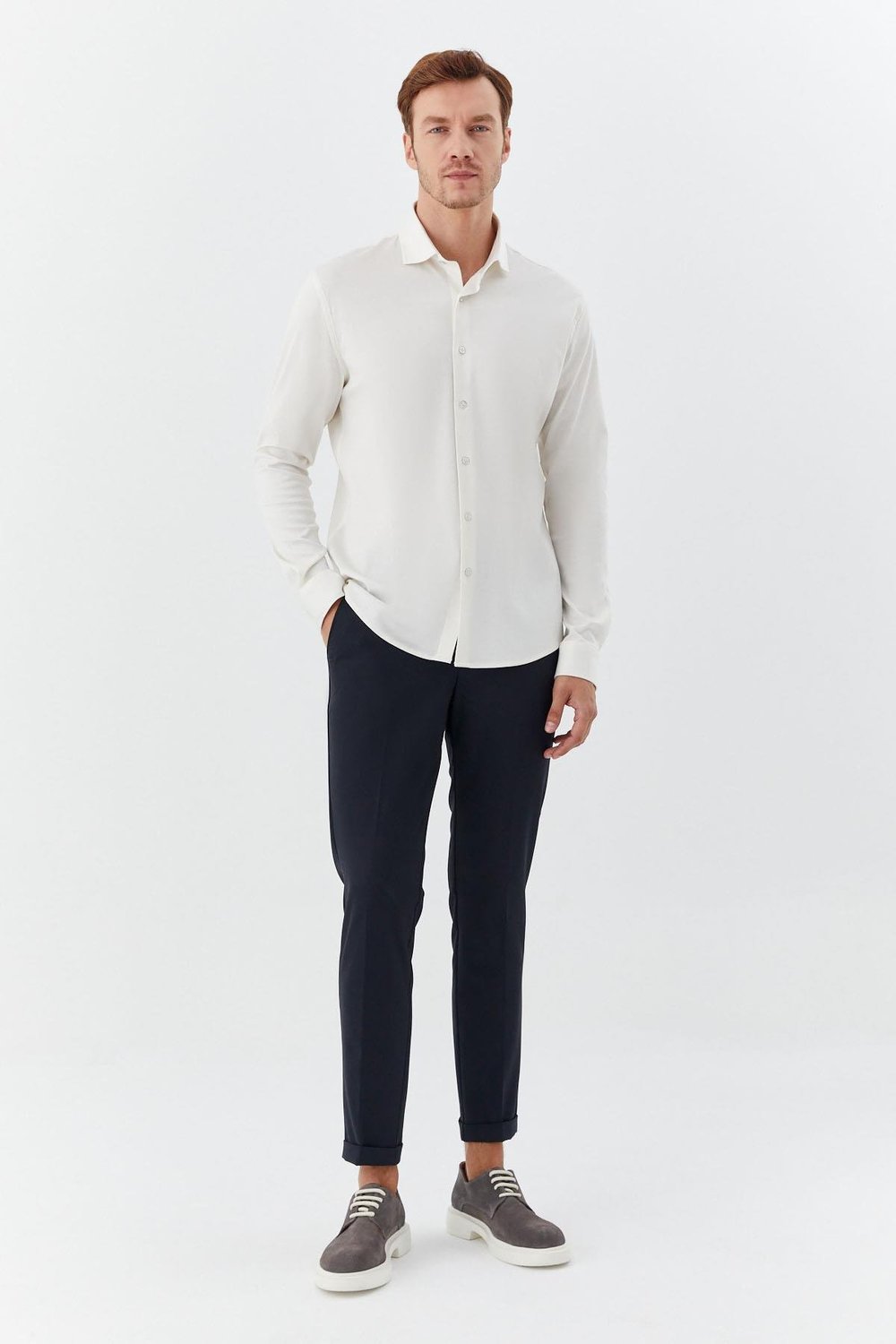 Erkek Latte Düz Klasik Yaka Slim Fit Gömlek