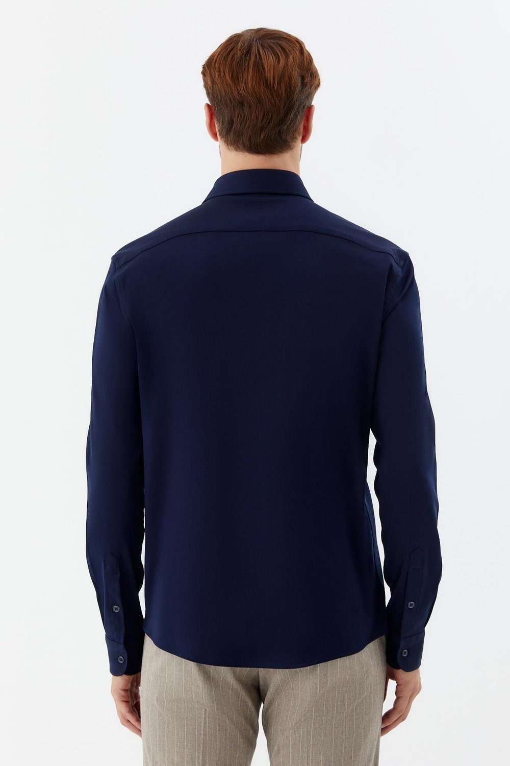 Erkek Lacivert Düz Klasik Yaka Slim Fit Gömlek