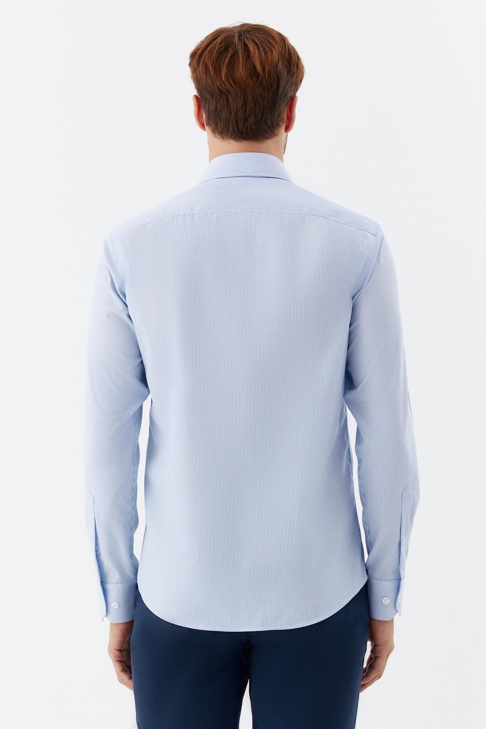 Erkek Mavi Çizgili Klasik Yaka Regular Fit Gömlek