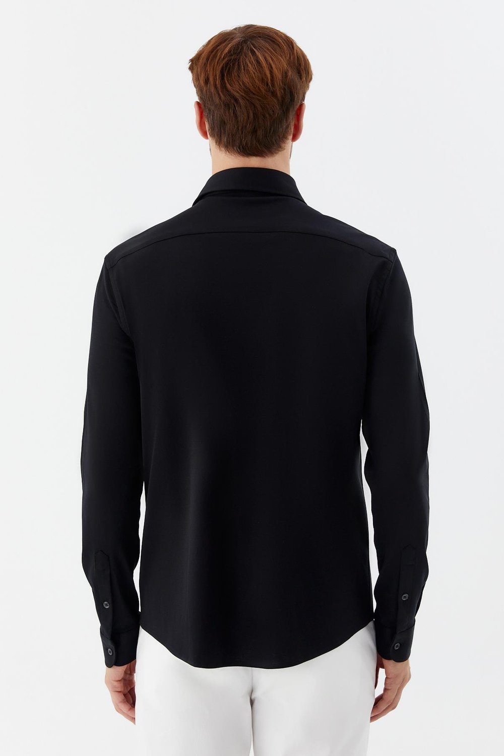 Erkek Siyah Düz Klasik Yaka Slim Fit Gömlek