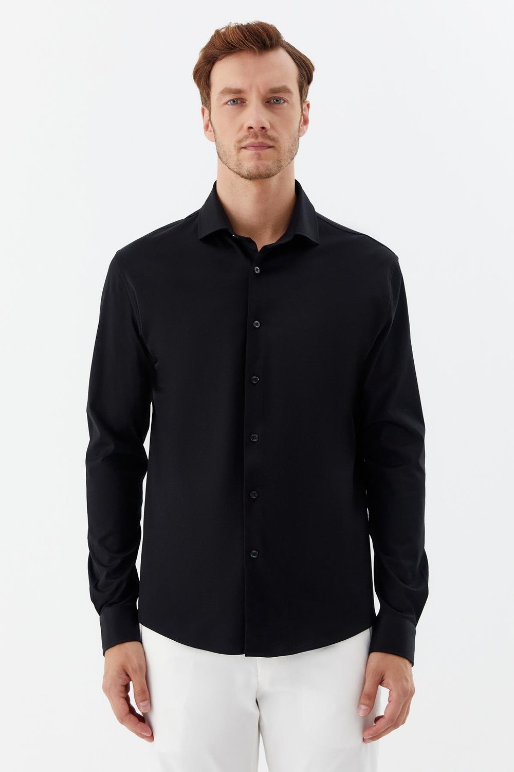 Erkek Siyah Düz Klasik Yaka Slim Fit Gömlek