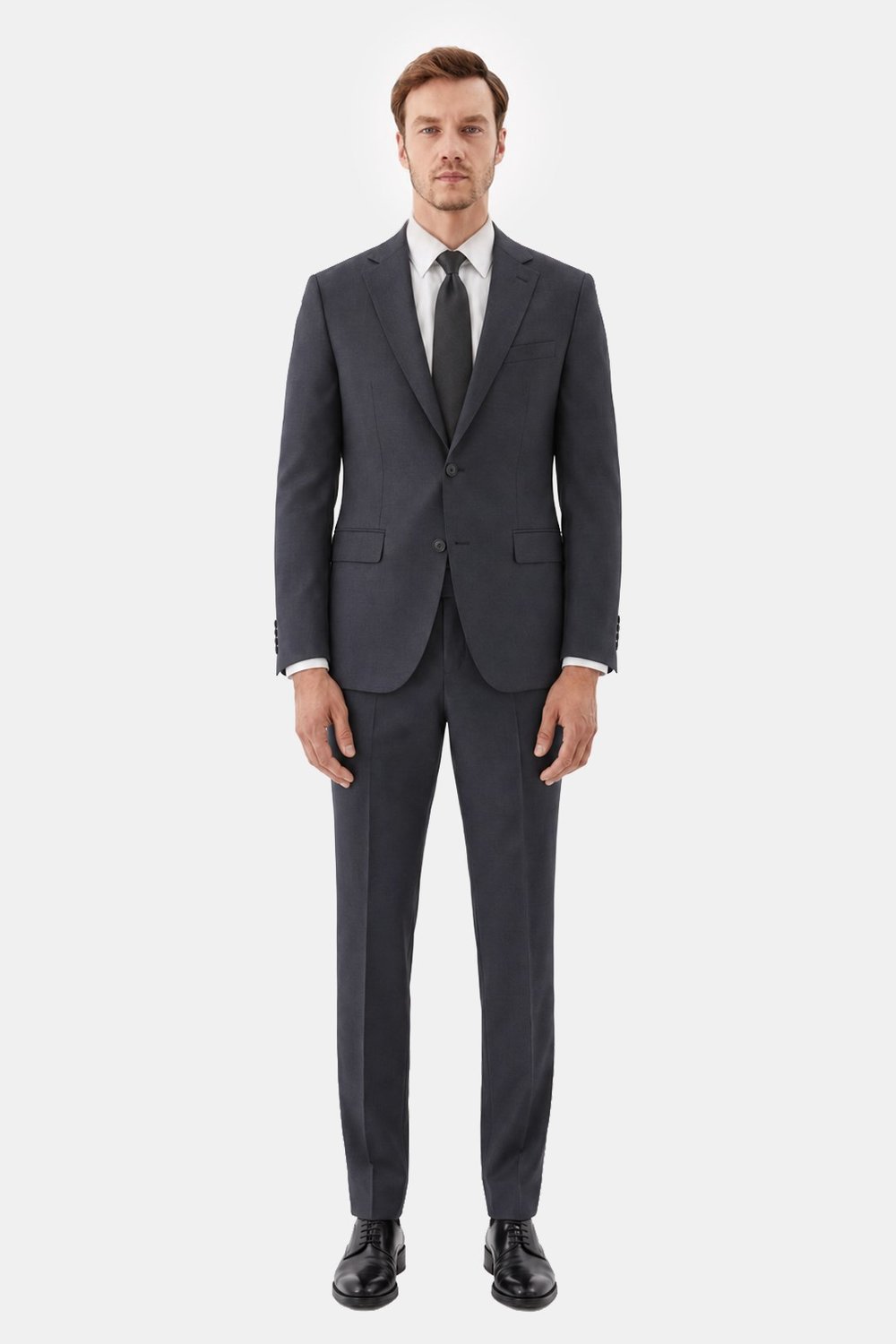 Koyu Gri Slim Fit Düz Paça 6 Drop Mono Yaka Klasik Takım Elbise