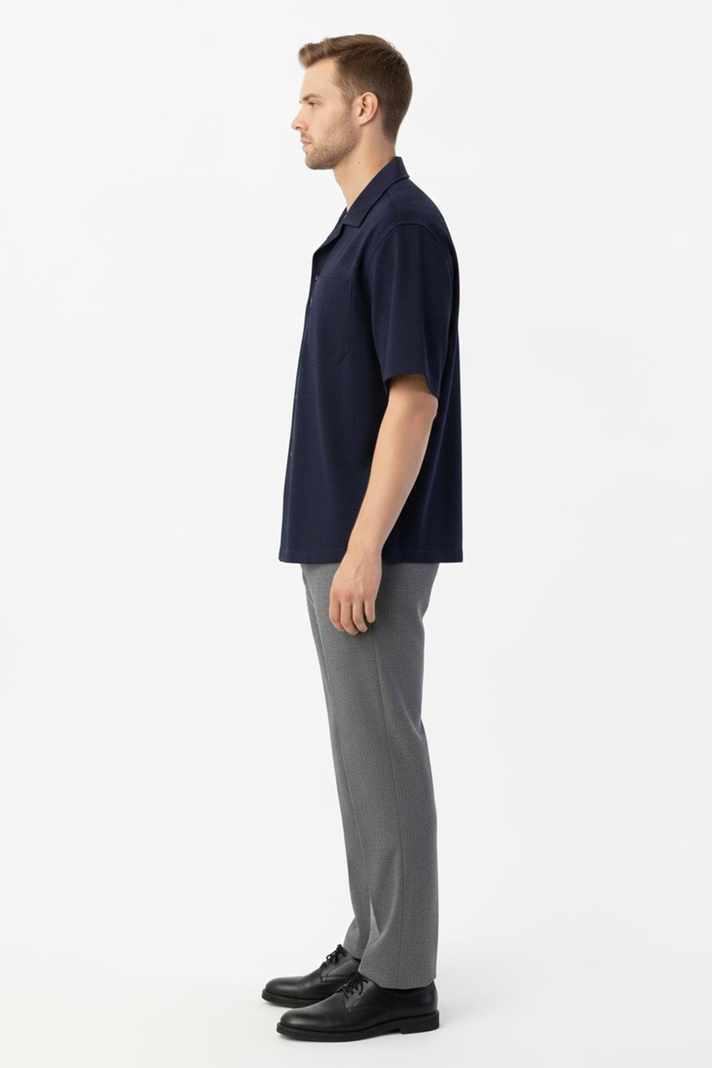 Giotelli Koyu Lacivert Standart Fit %100 Keten Apaş Yaka Erkek Gömlek