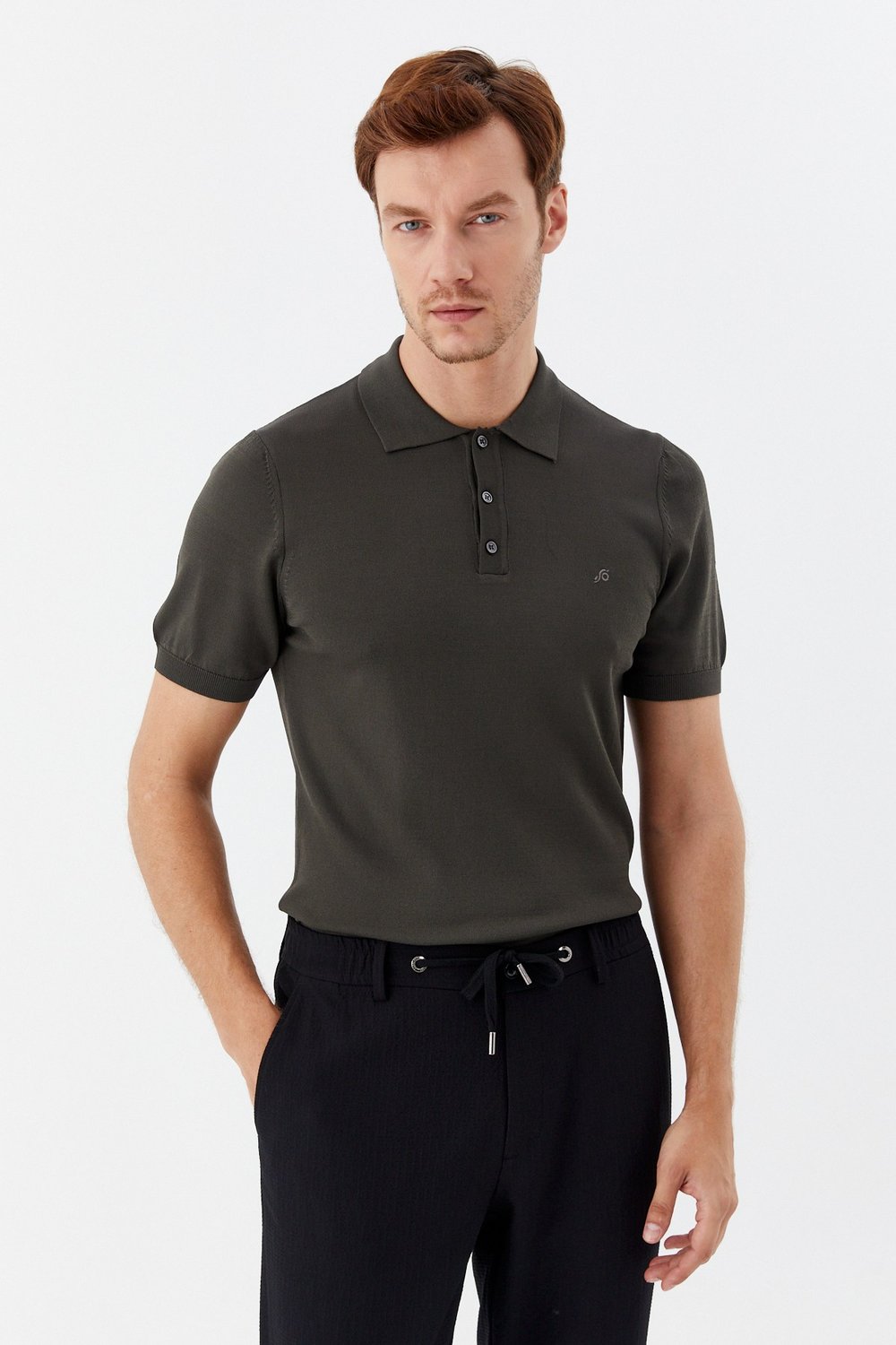 Koyu Yeşil Regular Fit Göğüs Nakış Detaylı Polo Yaka Triko T-shirt