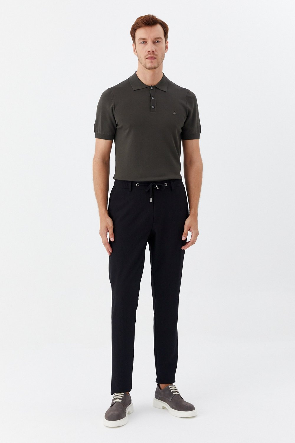 Koyu Yeşil Regular Fit Göğüs Nakış Detaylı Polo Yaka Triko T-shirt