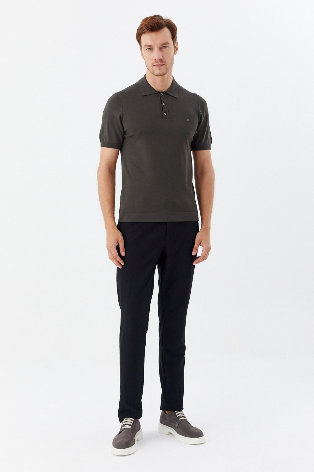 Koyu Yeşil Regular Fit Göğüs Nakış Detaylı Polo Yaka Triko T-shirt