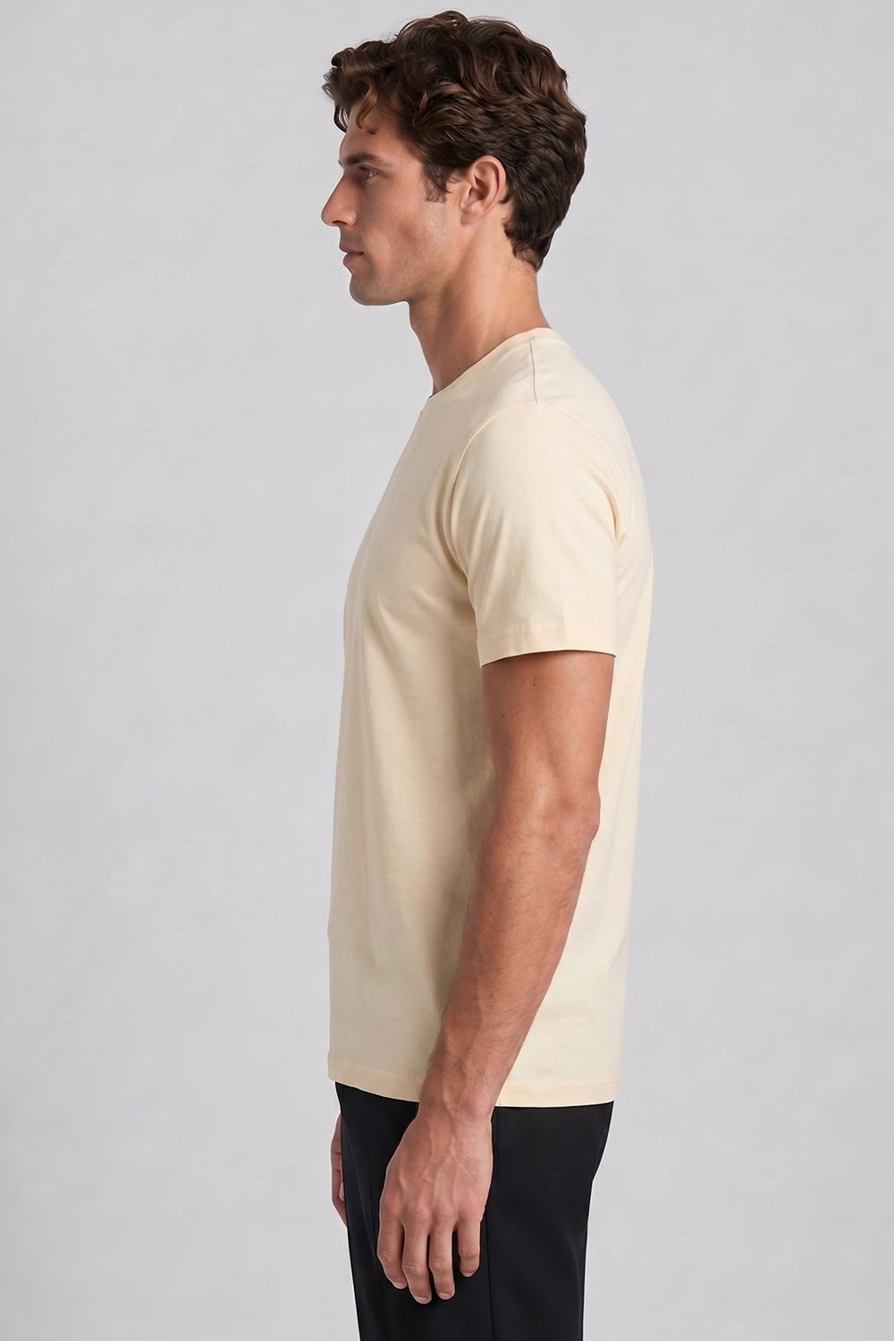 Erkek Krem Normal Kesim Regular Fit %100 Pamuk Bisiklet Yaka Basic Tişört