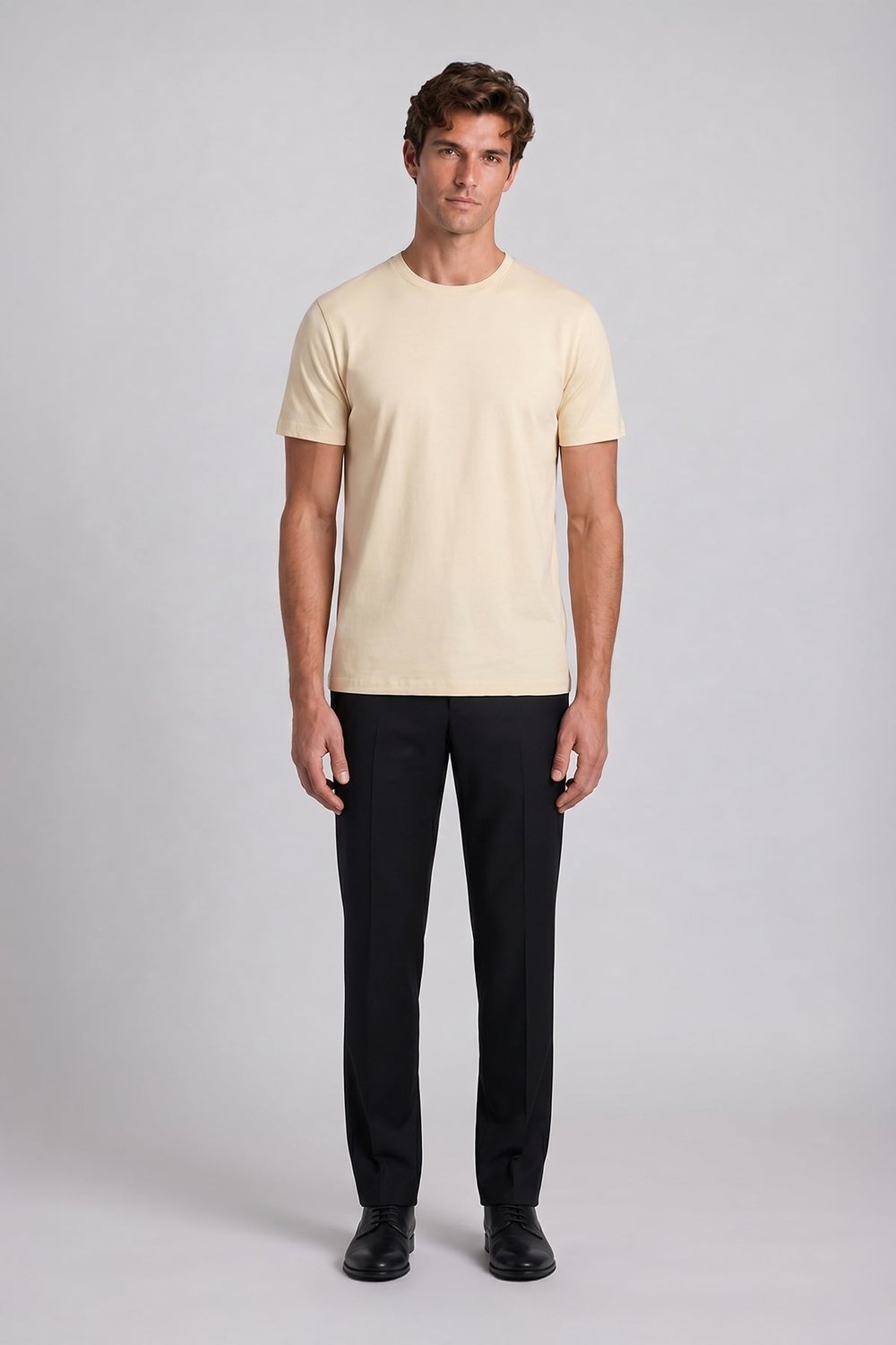Erkek Krem Normal Kesim Regular Fit %100 Pamuk Bisiklet Yaka Basic Tişört