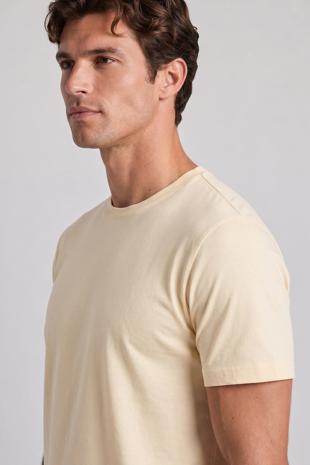Erkek Krem Normal Kesim Regular Fit %100 Pamuk Bisiklet Yaka Basic Tişört