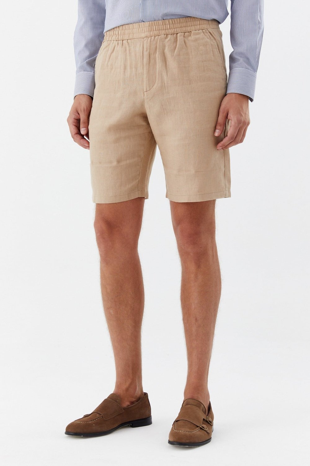 Kum %100 Keten Regular Fit Beli Lastikli Bermuda Şort