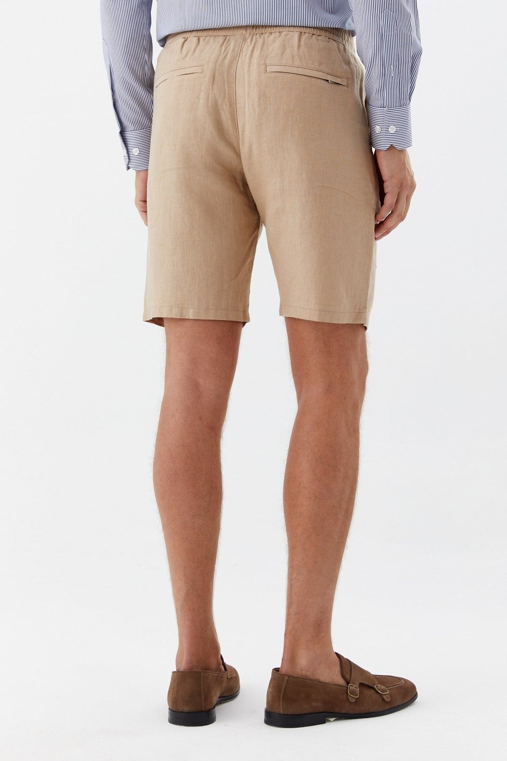Kum %100 Keten Regular Fit Beli Lastikli Bermuda Şort