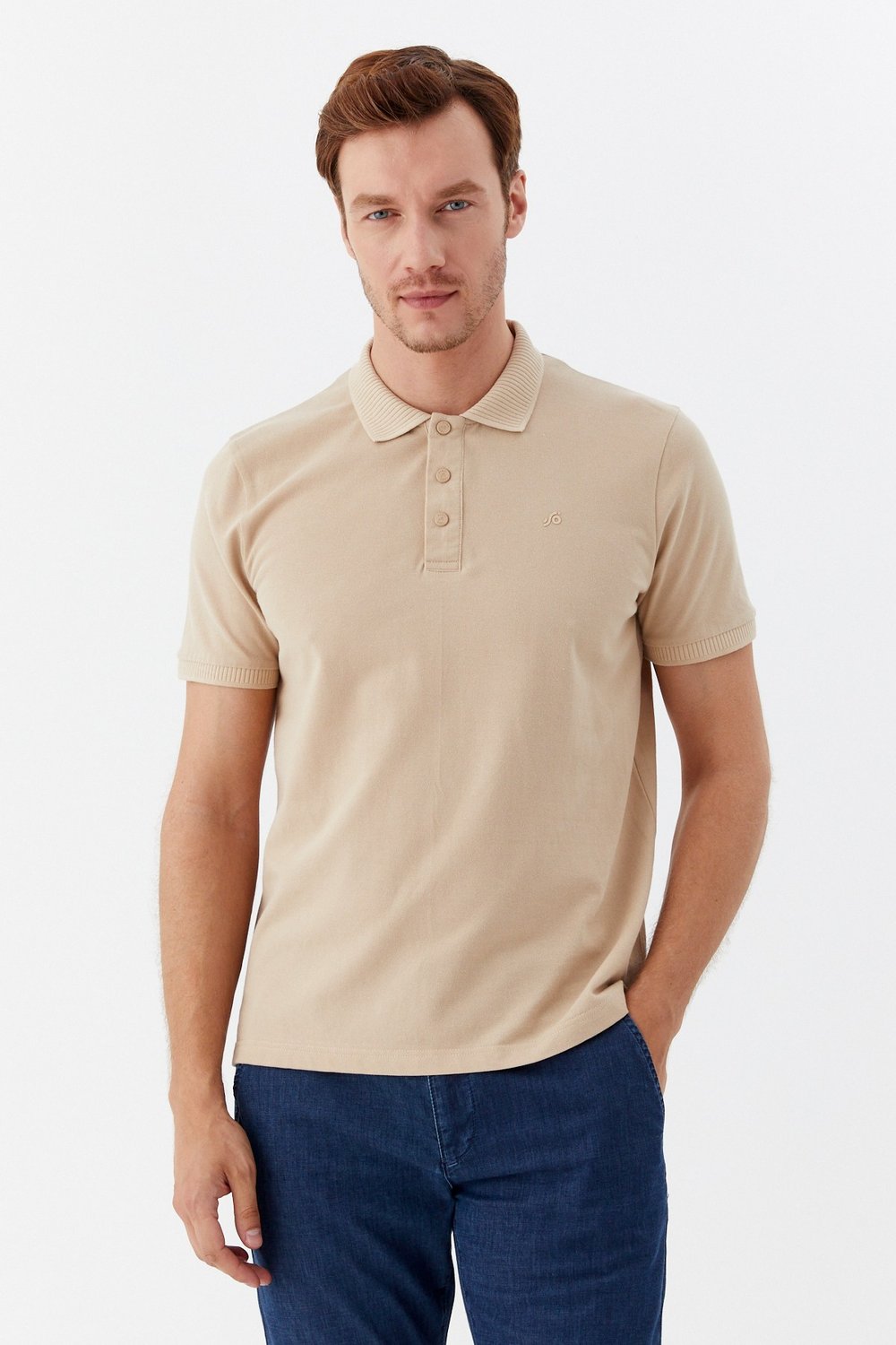 Kum %100 Pamuk Patlı Polo Yaka Regular Fit T-Shirt 