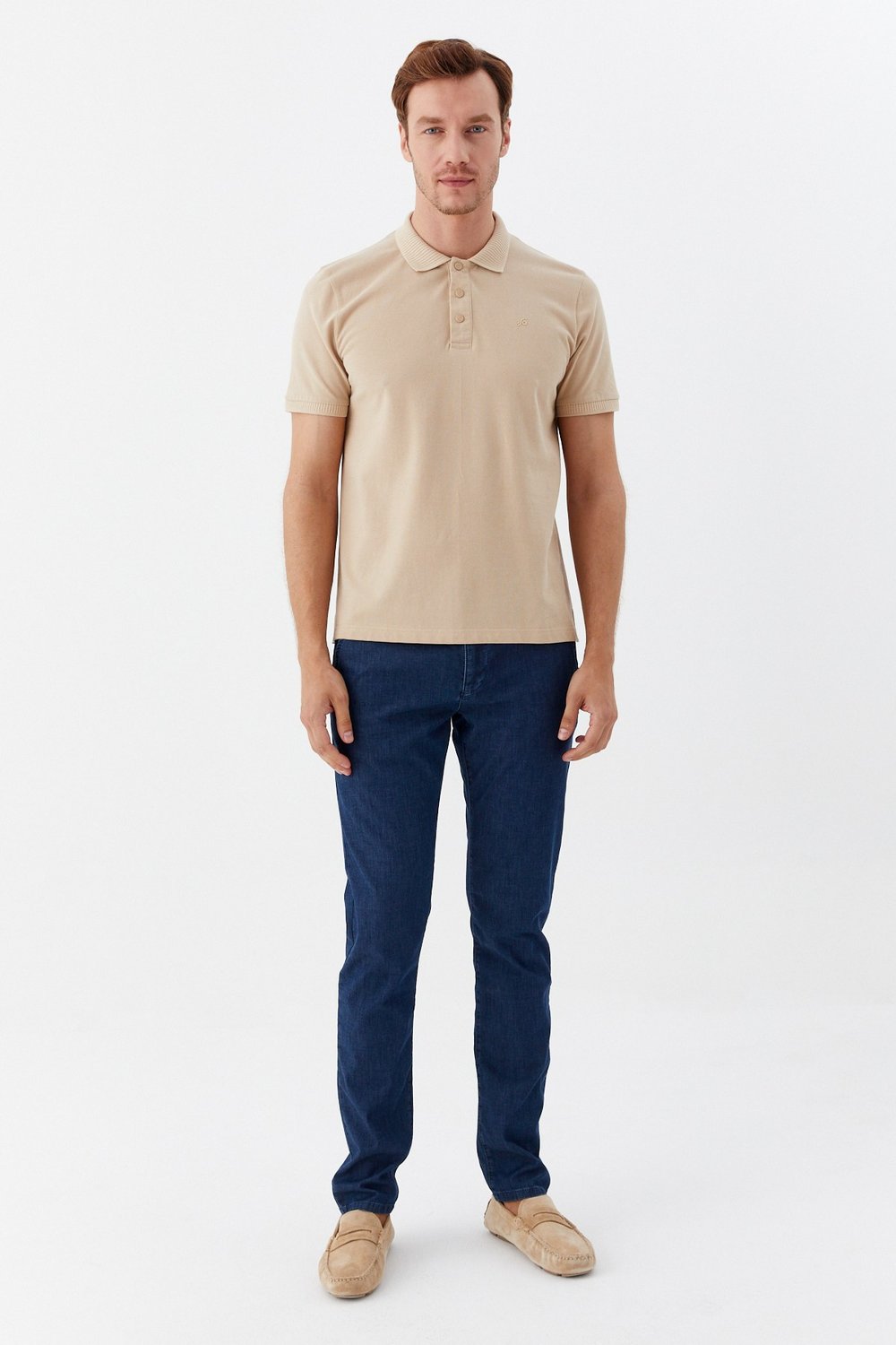 Kum %100 Pamuk Patlı Polo Yaka Regular Fit T-Shirt 