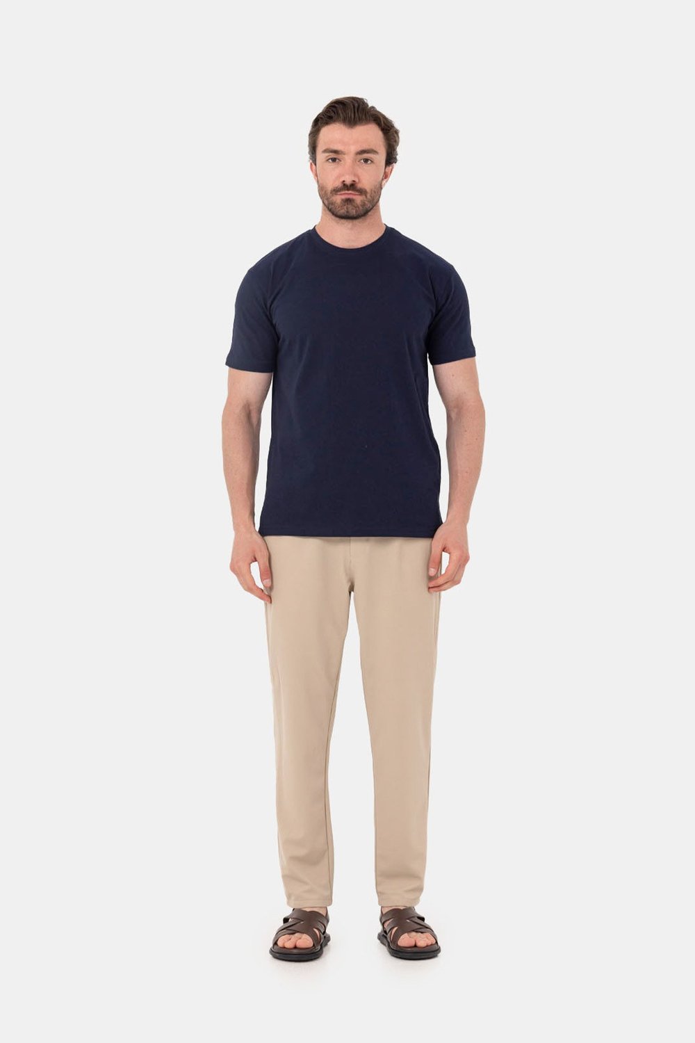 Lacivert %100 Pamuk Bisiklet Yaka Düz Renk Basic T-Shirt