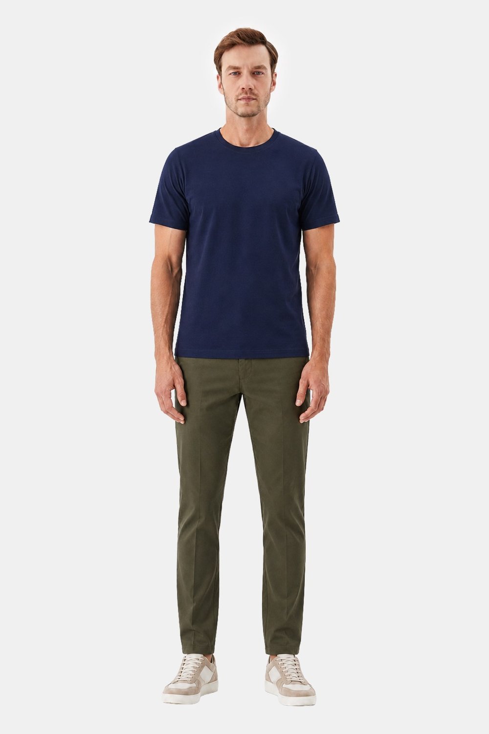 Lacivert %100 Pamuk Bisiklet Yaka Düz Renk Basic T-Shirt