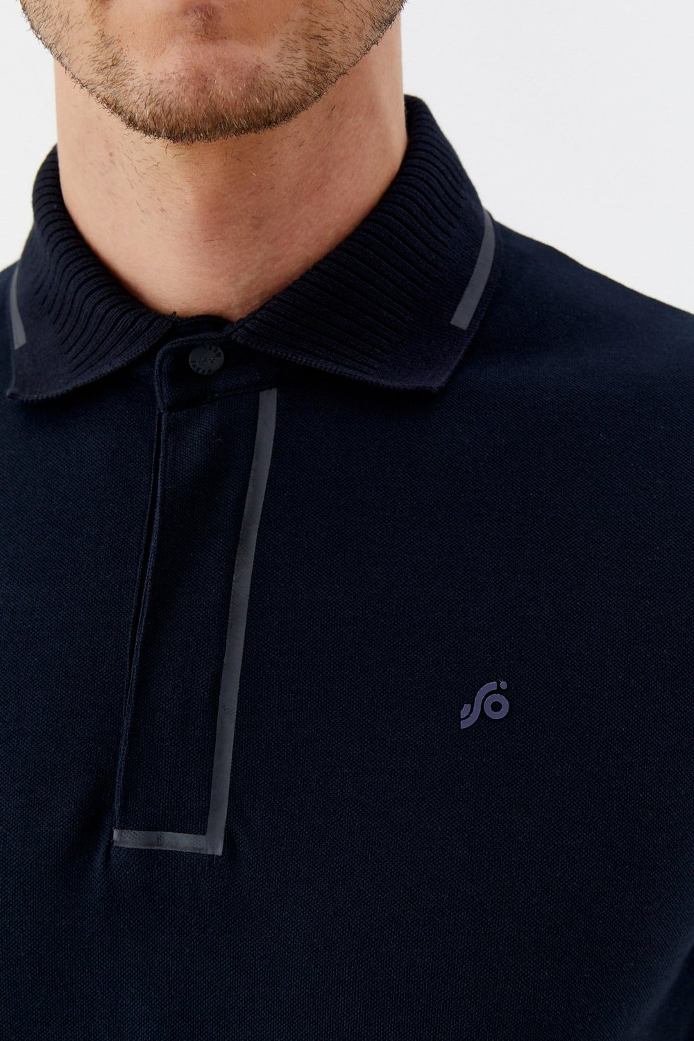 Lacivert %100 Pamuk Gizli Fermuarlı Polo Yaka T-shirt 