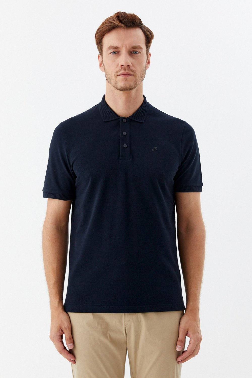 Lacivert %100 Pamuk Patlı Polo Yaka  Regular Fit T-Shirt 