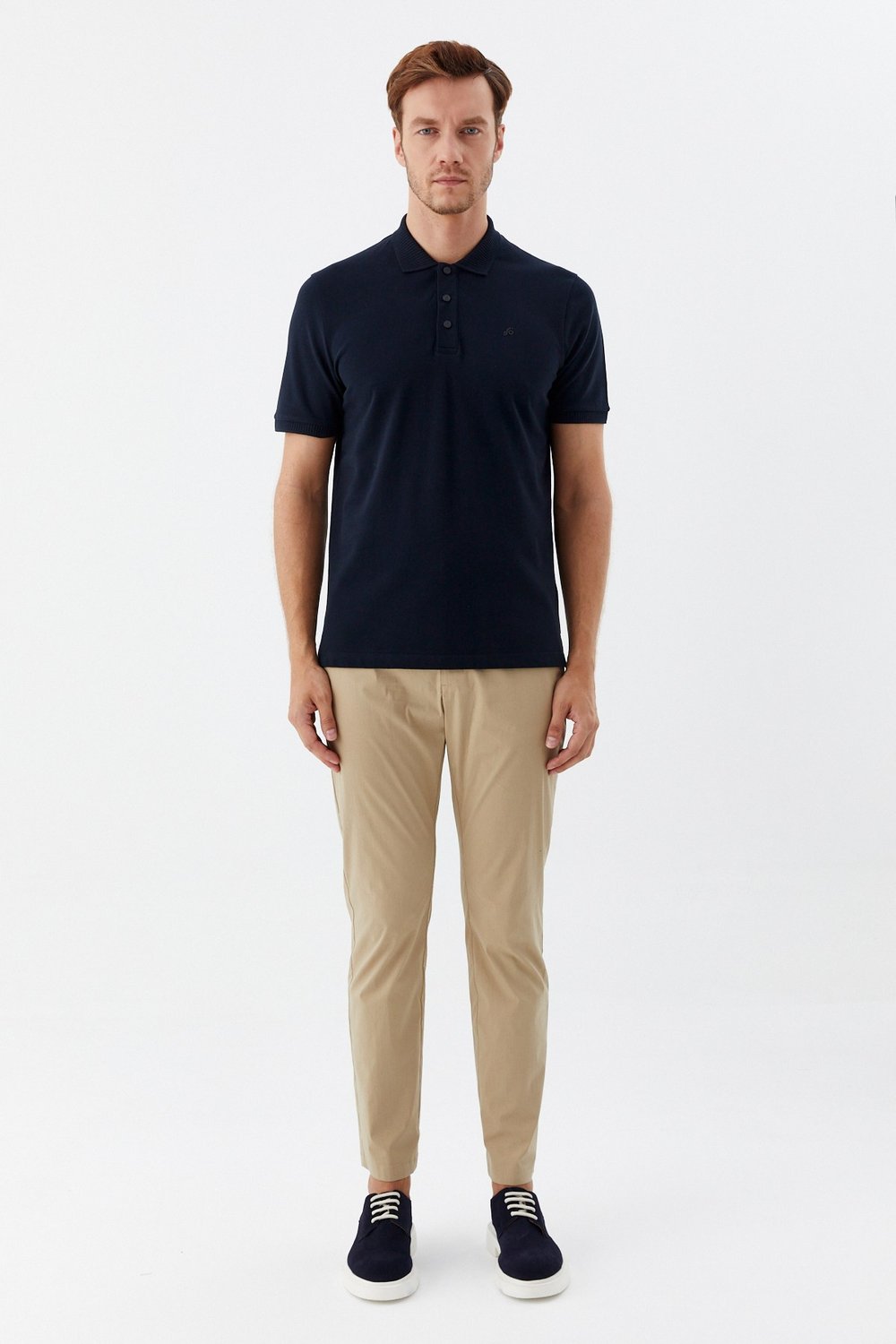 Lacivert %100 Pamuk Patlı Polo Yaka  Regular Fit T-Shirt 