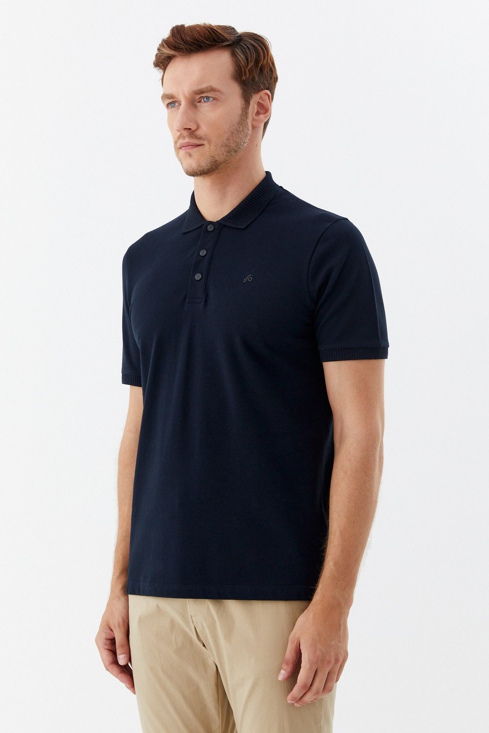 Lacivert %100 Pamuk Patlı Polo Yaka  Regular Fit T-Shirt 