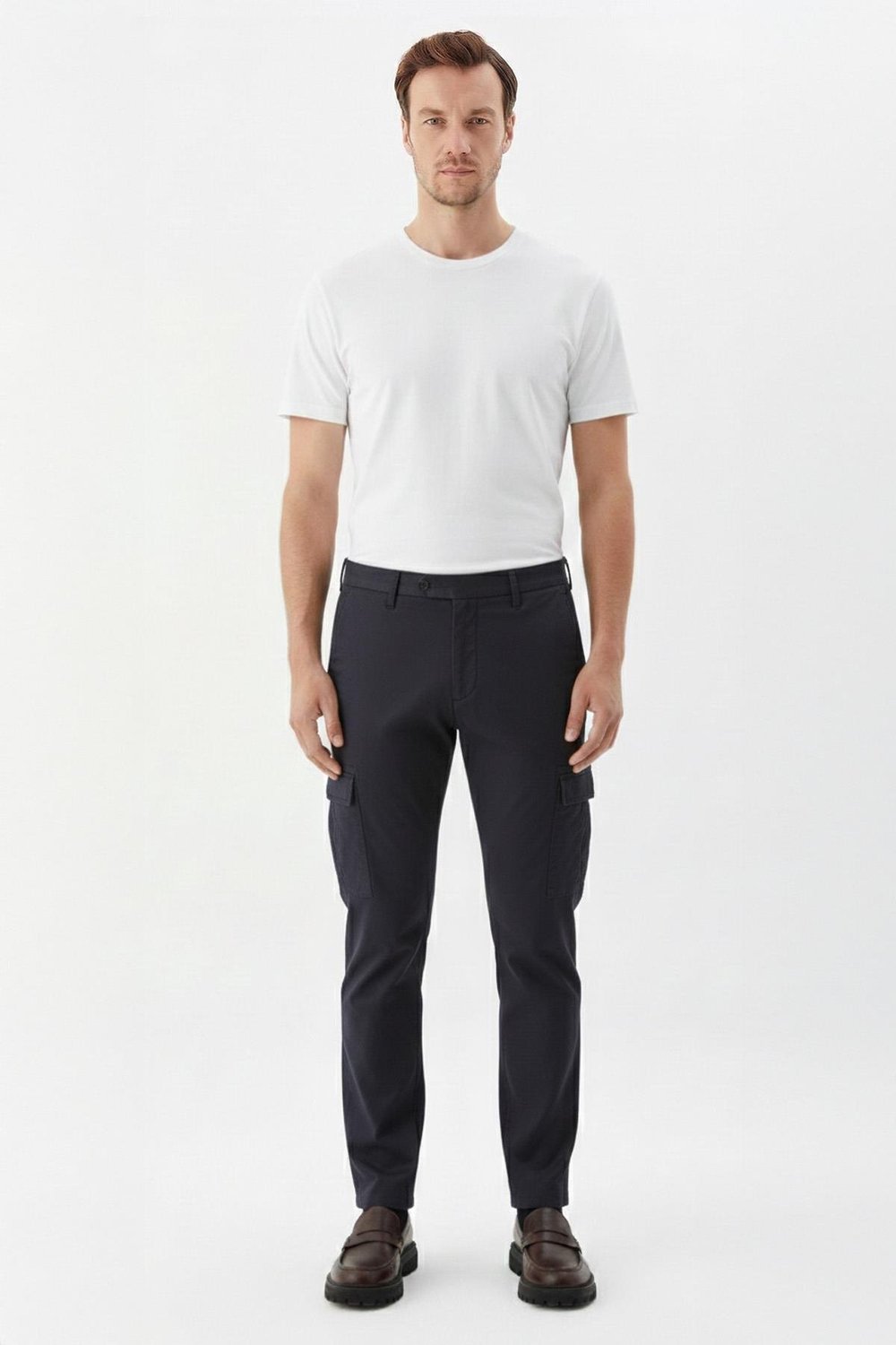 Giotelli Lacivert Comfort Fit Yünlü Esnek Kargo Cepli Normal Bel Standart Boy Erkek Pantolon