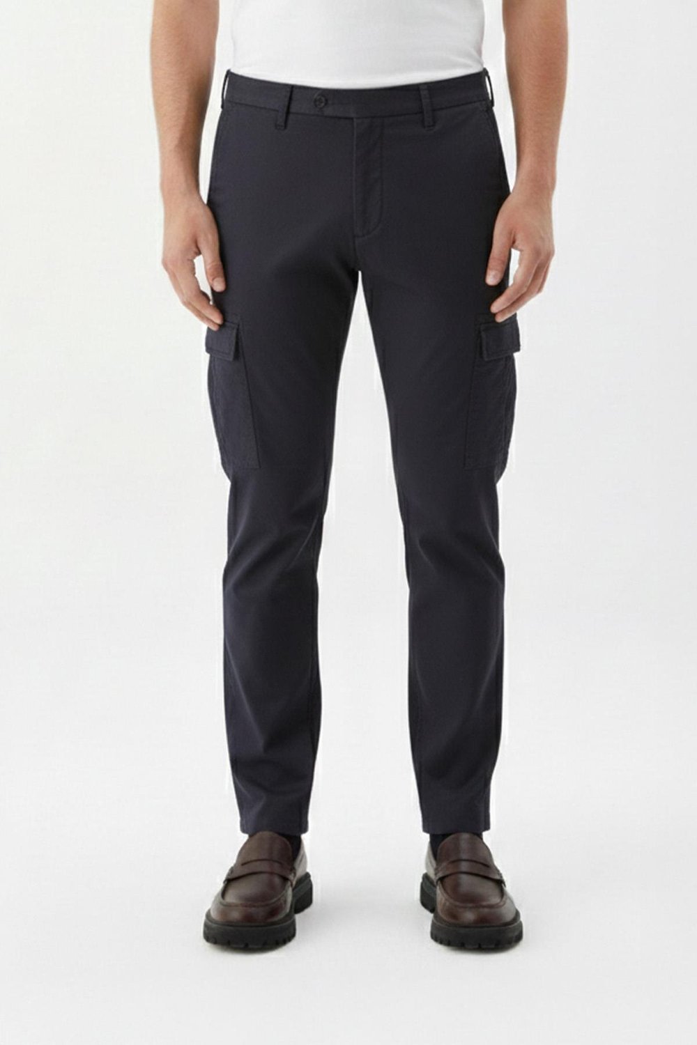 Giotelli Lacivert Comfort Fit Yünlü Esnek Kargo Cepli Normal Bel Standart Boy Erkek Pantolon