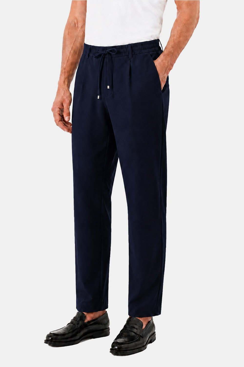 Lacivert Dokulu Arka Lastikli Köprü Kemerli Bağcıklı Slim Fit Jogger Pantolon