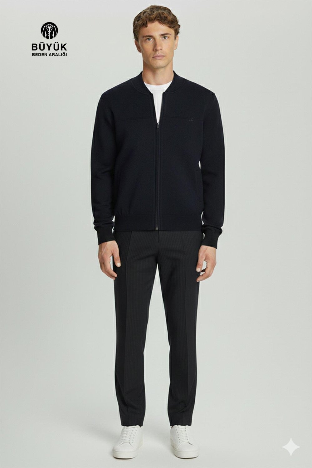 Lacivert Regular Fit Yünlü Pilot Yaka Astarlı Çelik Örme Erkek Triko Mont