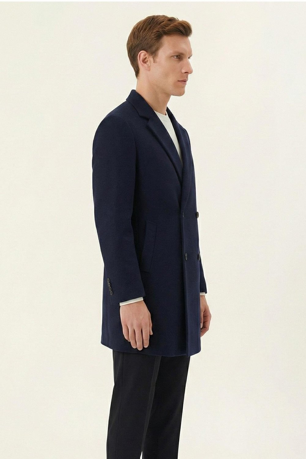 Giotelli Lacivert Regular Fit Mono Yaka Yün Karışımlı Erkek Kaşe Kaban