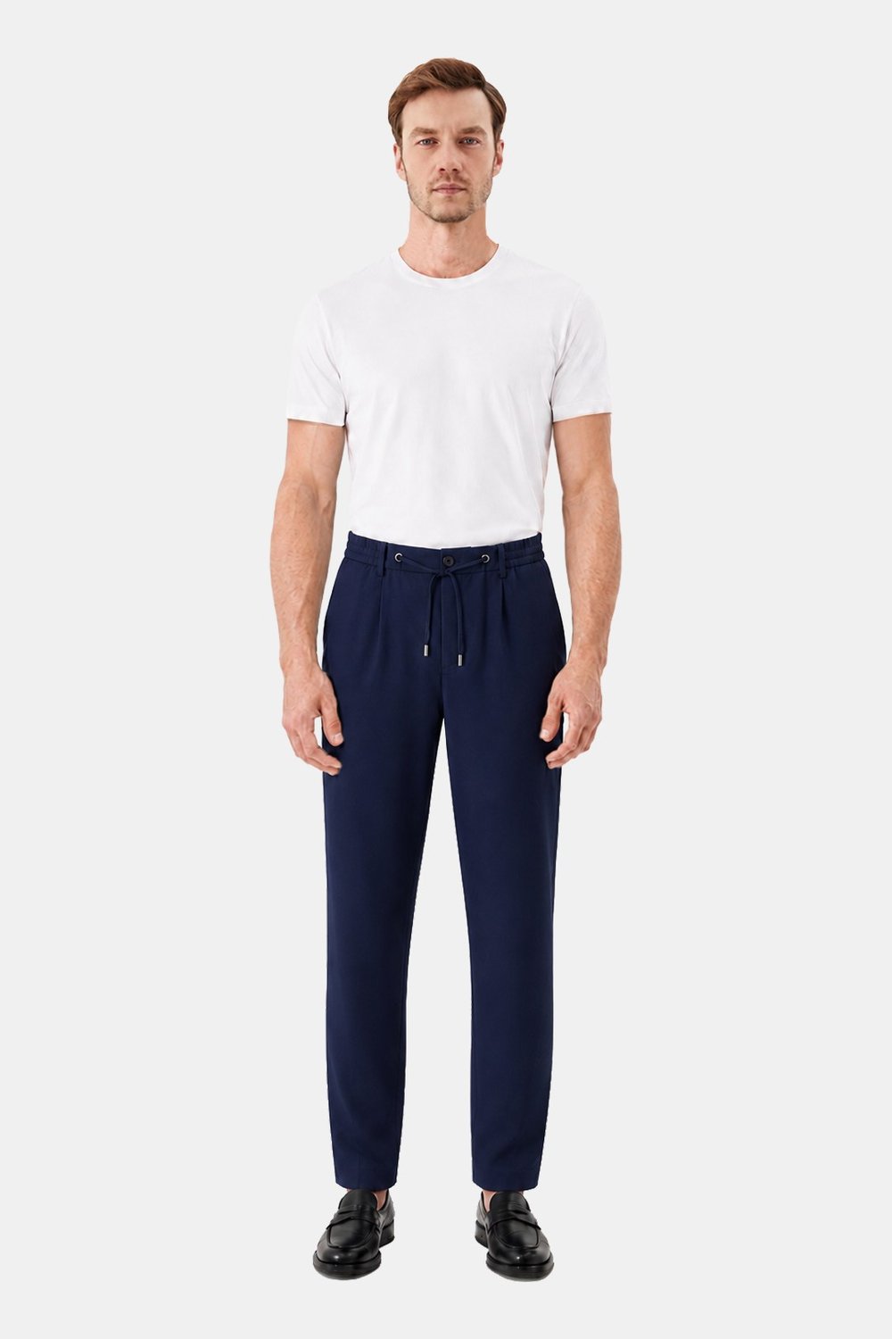 Lacivert Regular Fit Yan Cep Lastikli Bel Klasik Paça Jogger Pantolon