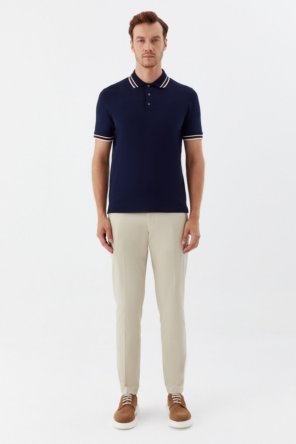 Lacivert Slim Fit %100 Pamuk Düğmeli Polo Yaka T-shirt
