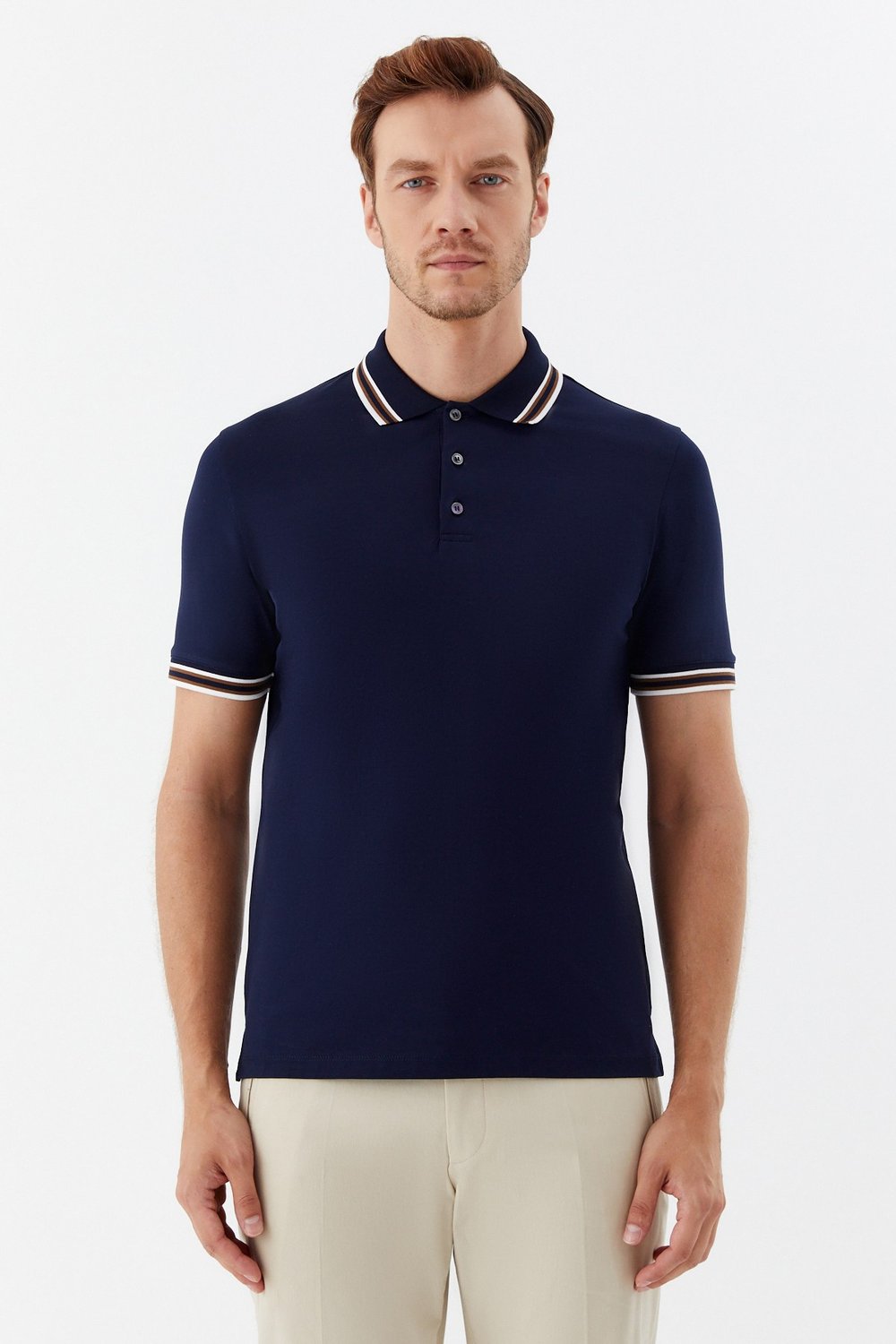 Lacivert Slim Fit %100 Pamuk Düğmeli Polo Yaka T-shirt