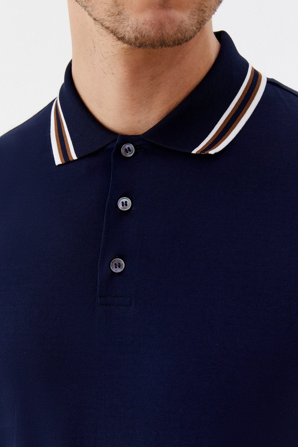 Lacivert Slim Fit %100 Pamuk Düğmeli Polo Yaka T-shirt