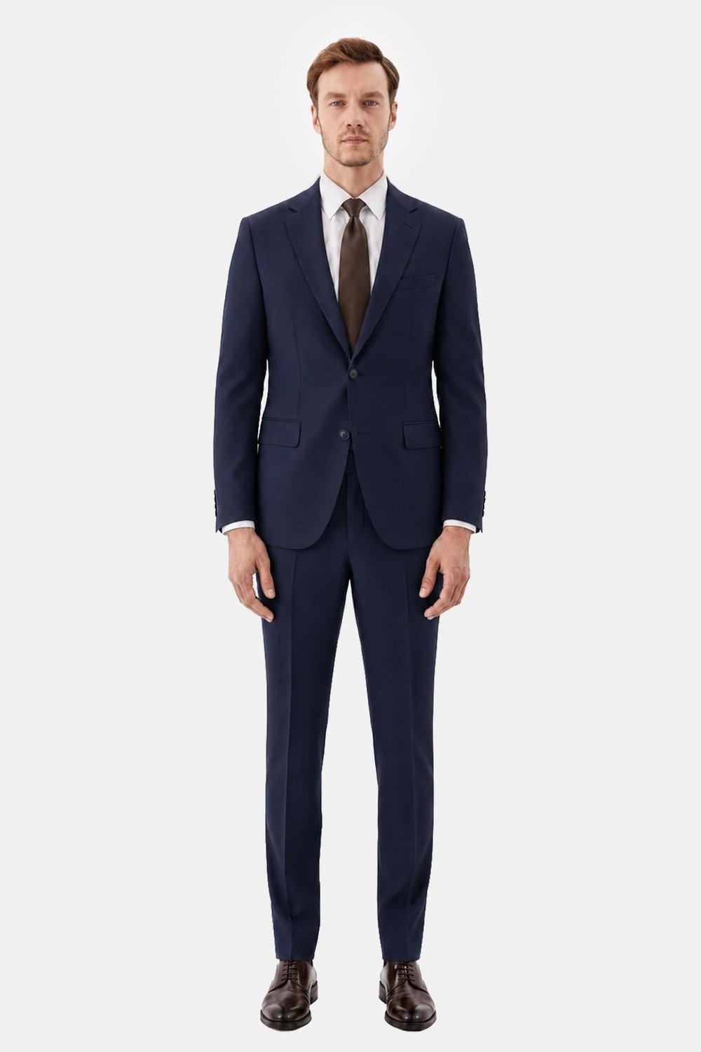Lacivert Slim Fit Düz Paça 6 Drop Mono Yaka Klasik Takım Elbise