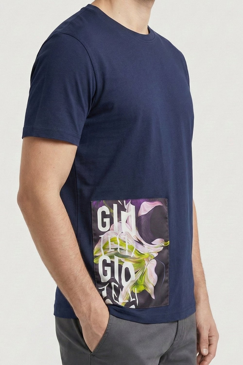 Giotelli Lacivert Oversize Fit %100 Pamuk Baskılı Bisiklet Yaka Erkek Tişört