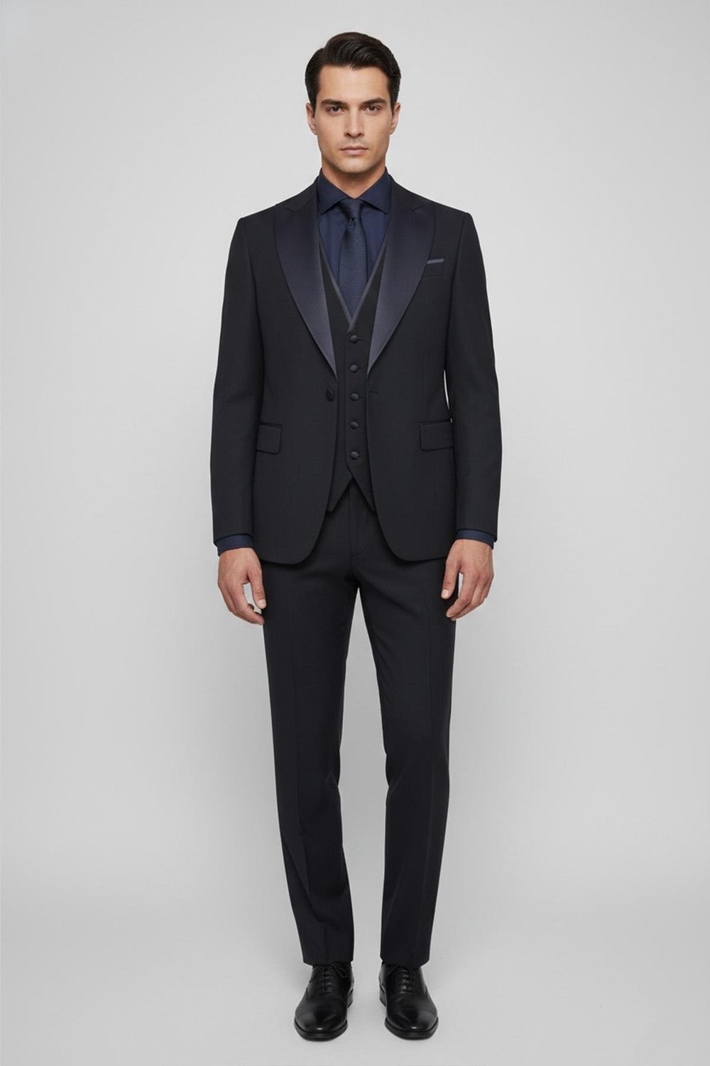 Giotelli Erkek Lacivert Wedding Yelekli Takım Elbise