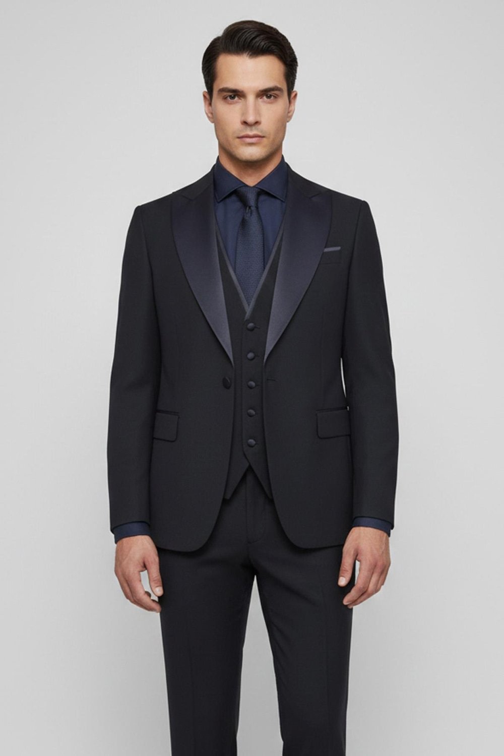 Giotelli Erkek Lacivert Wedding Yelekli Takım Elbise