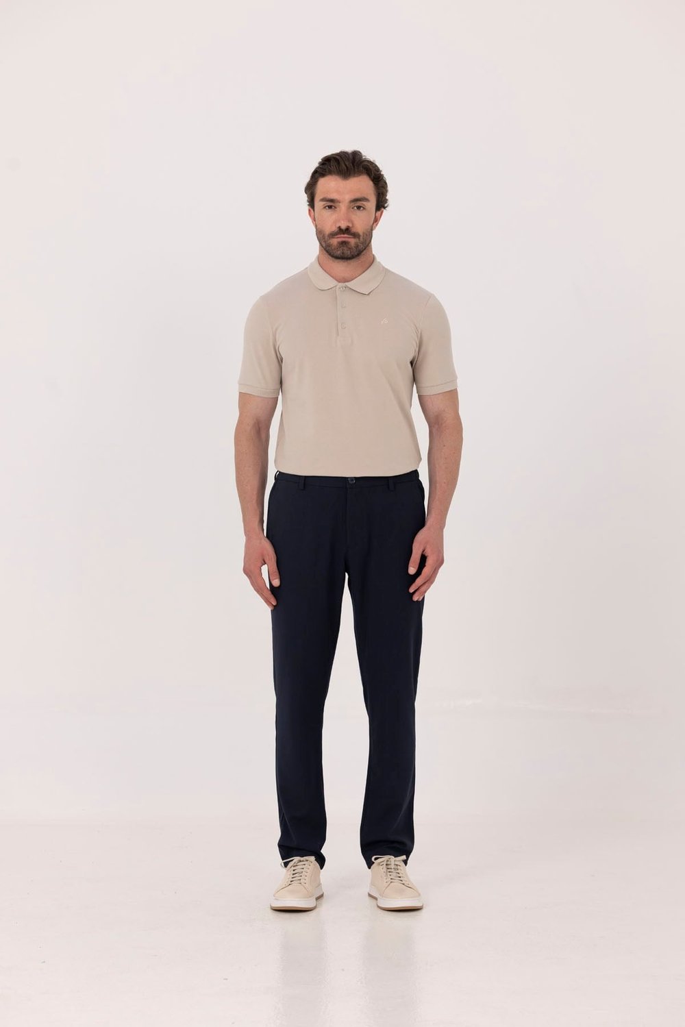 Lacivert Yanı Lastikli Köprülü Kemerli Slim Fit Jogger Pantolon