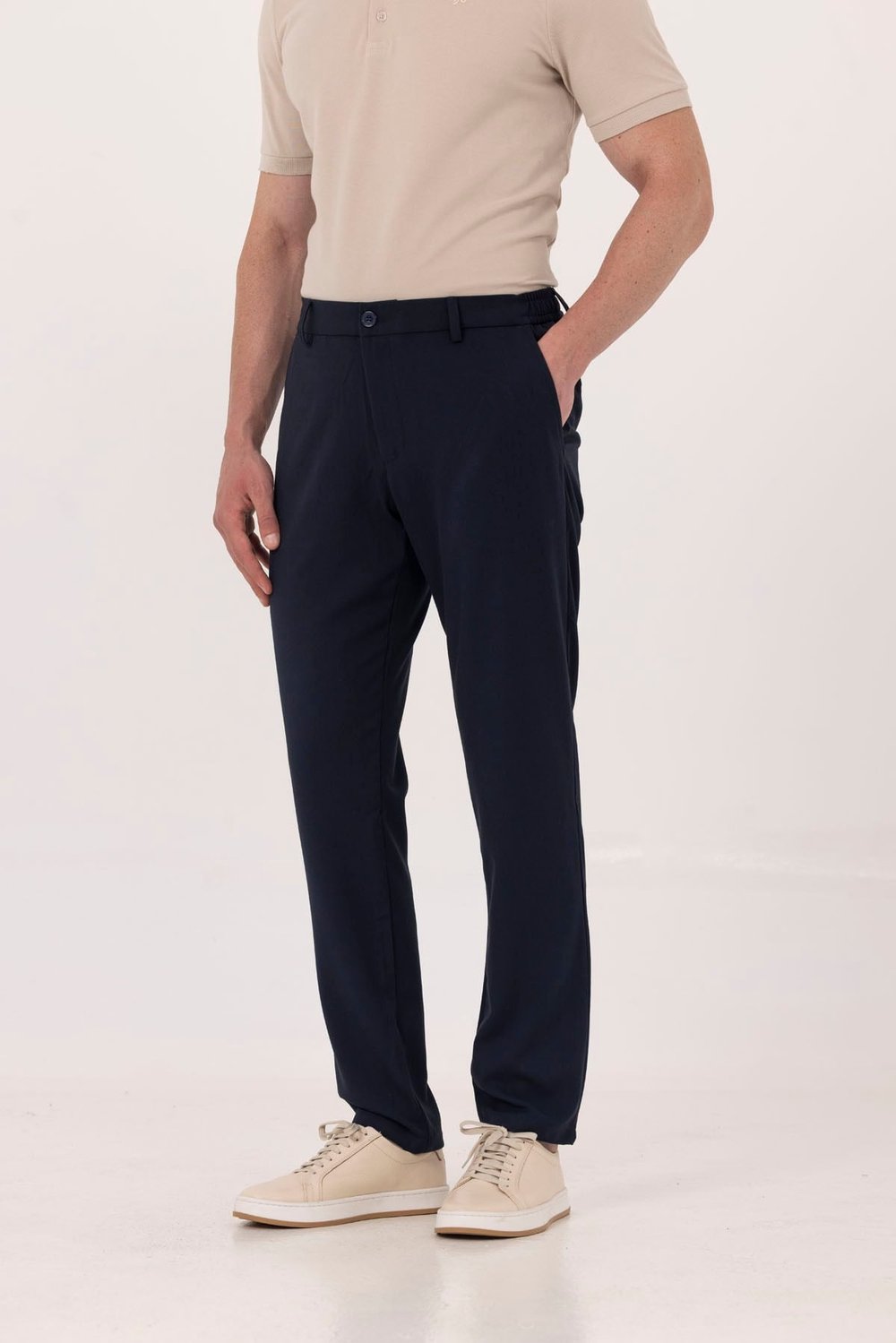 Lacivert Yanı Lastikli Köprülü Kemerli Slim Fit Jogger Pantolon