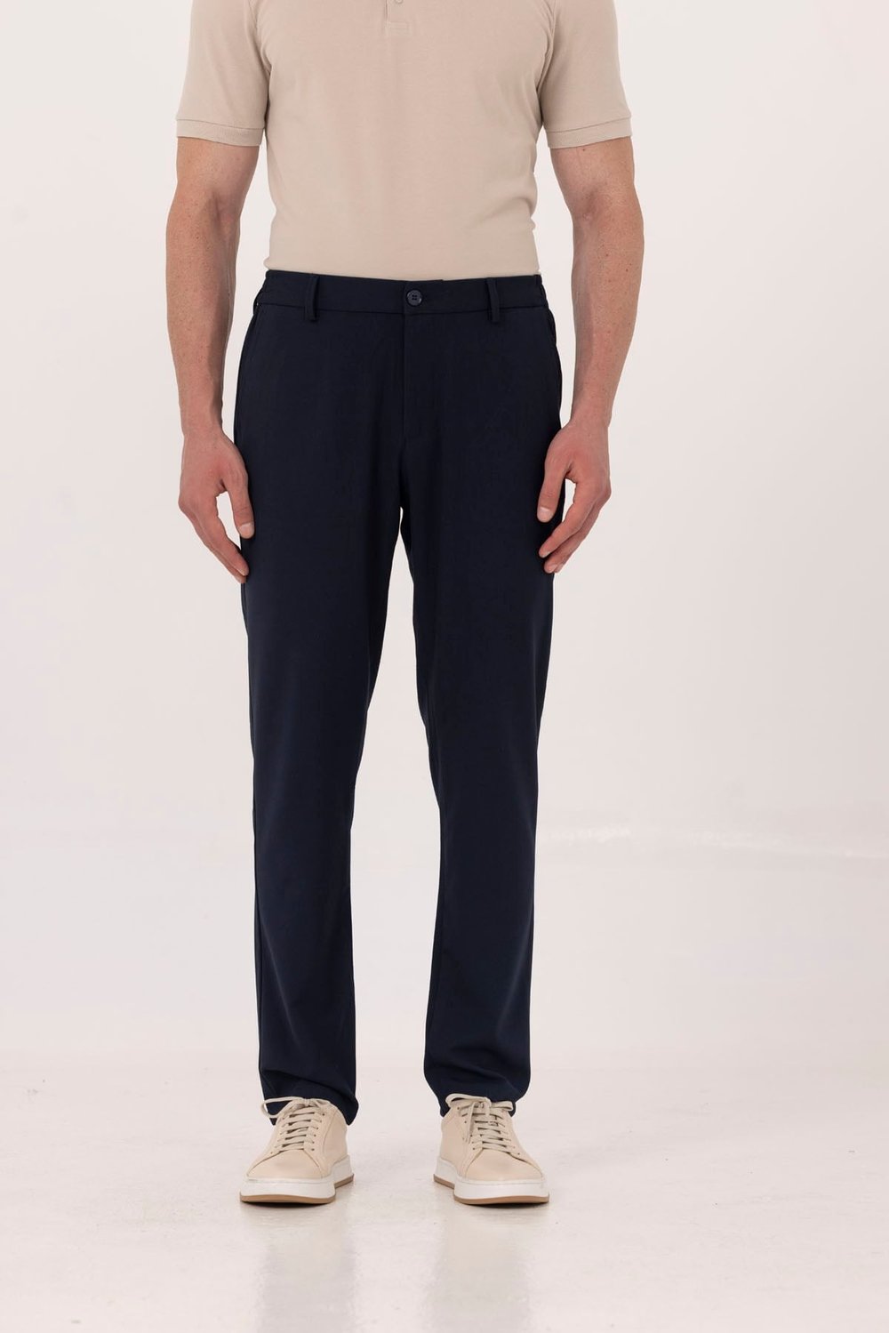 Lacivert Yanı Lastikli Köprülü Kemerli Slim Fit Jogger Pantolon