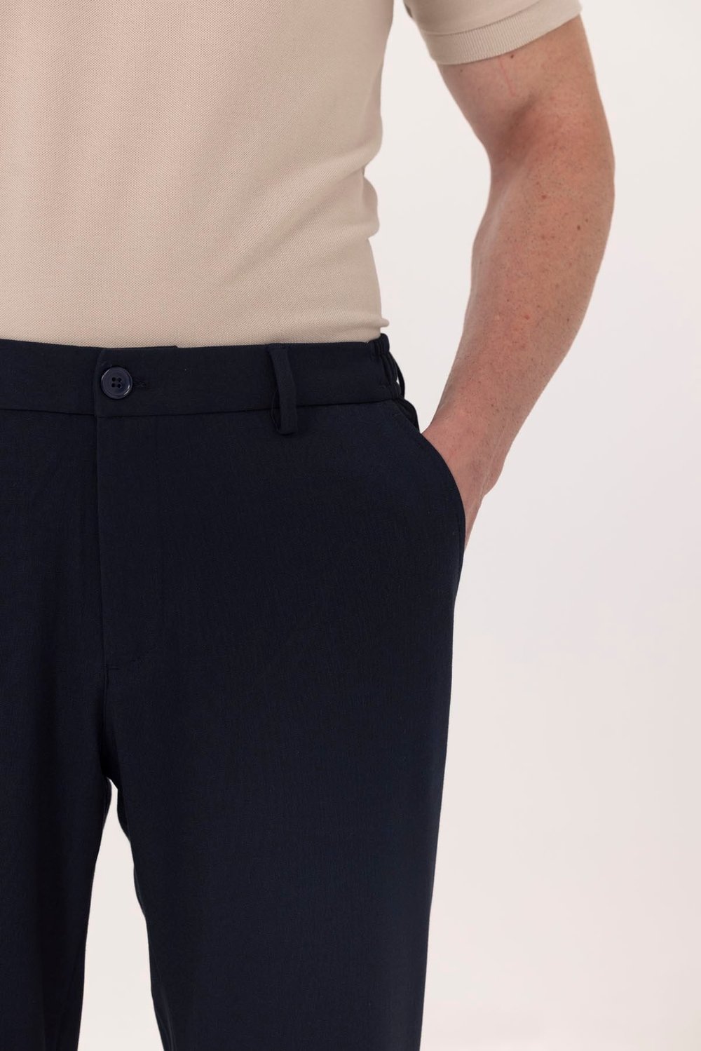 Lacivert Yanı Lastikli Köprülü Kemerli Slim Fit Jogger Pantolon