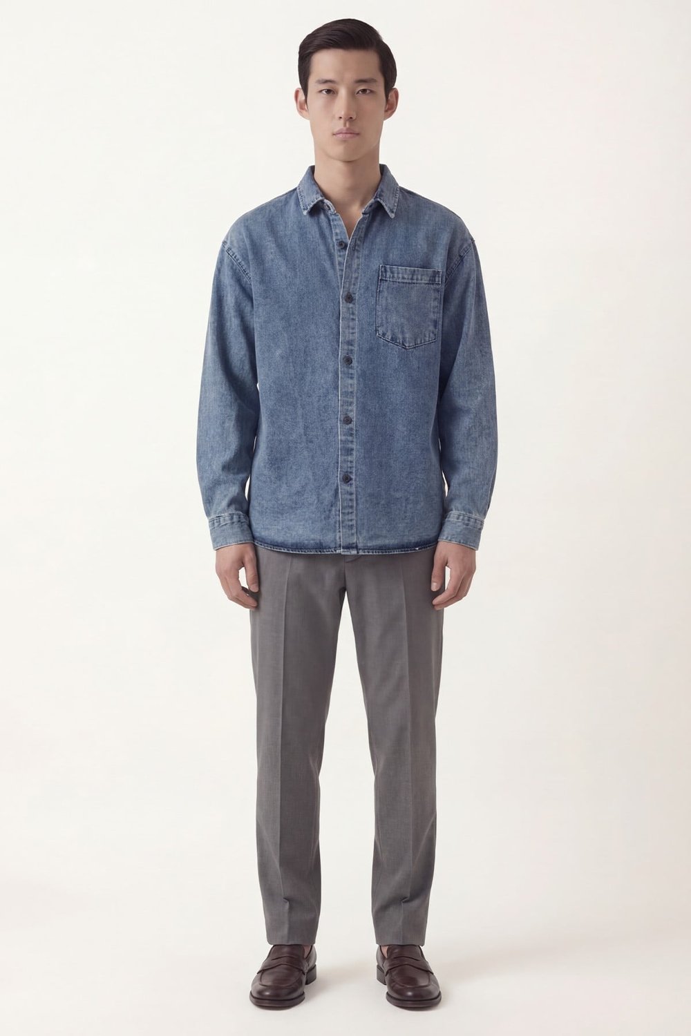 Erkek Mavi Normal Kesim Regular Fit Pamuk Torba Cep Uzun Kollu Denim Ceket Gömlek