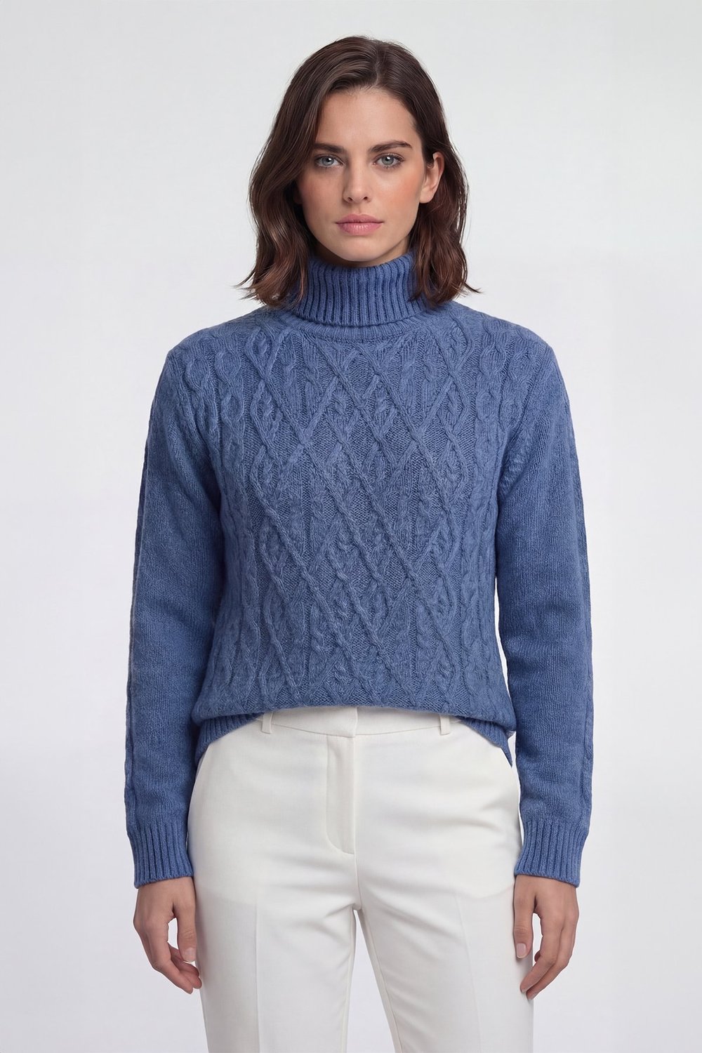 Mavi Regular Fit Yün Karışımlı Desenli Tam Balıkçı Yaka Erkek Triko Kazak