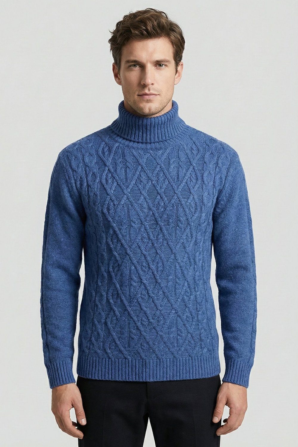 Mavi Regular Fit Yün Karışımlı Desenli Tam Balıkçı Yaka Erkek Triko Kazak